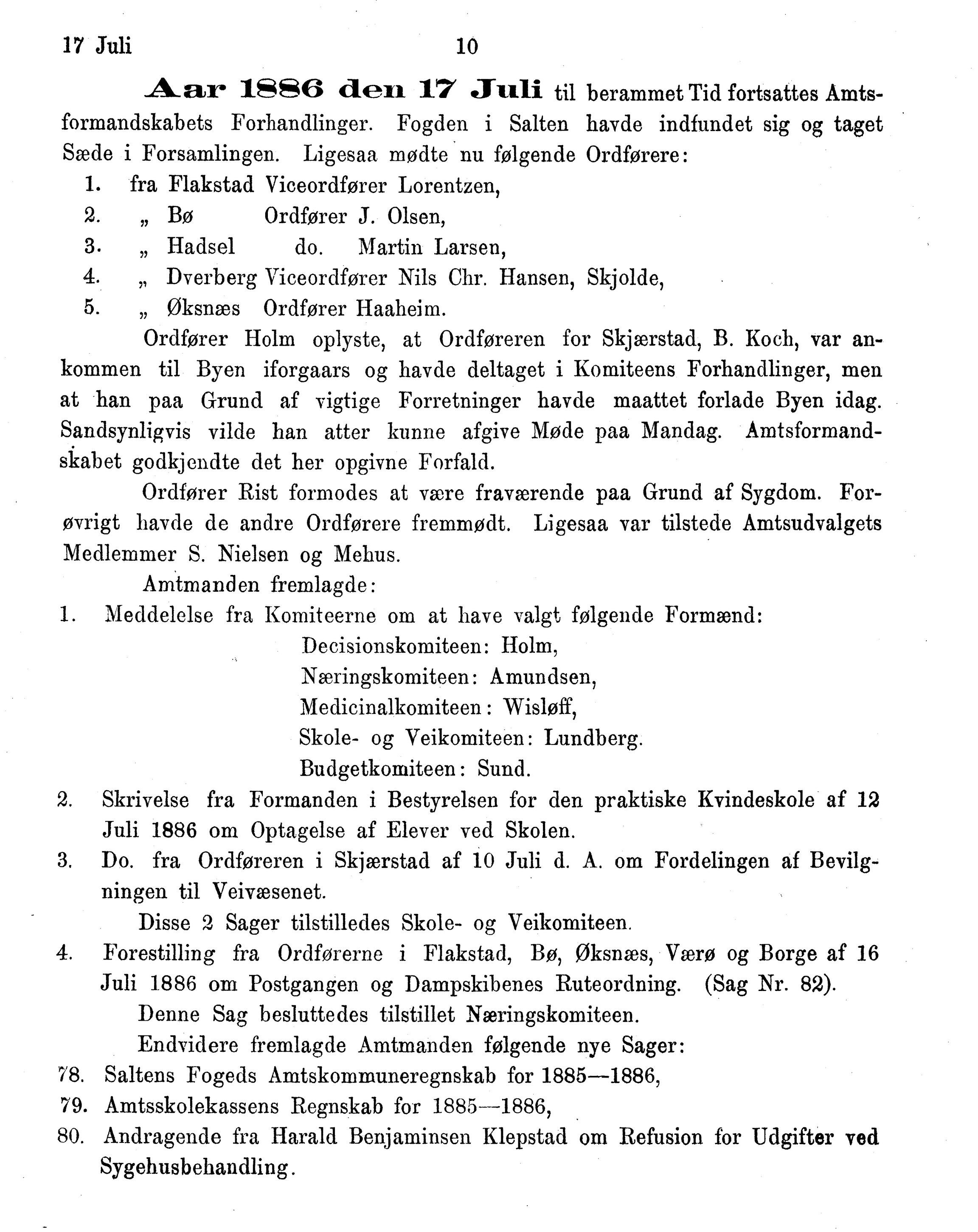 Nordland Fylkeskommune. Fylkestinget, AIN/NFK-17/176/A/Ac/L0015: Fylkestingsforhandlinger 1886-1890, 1886-1890, p. 10