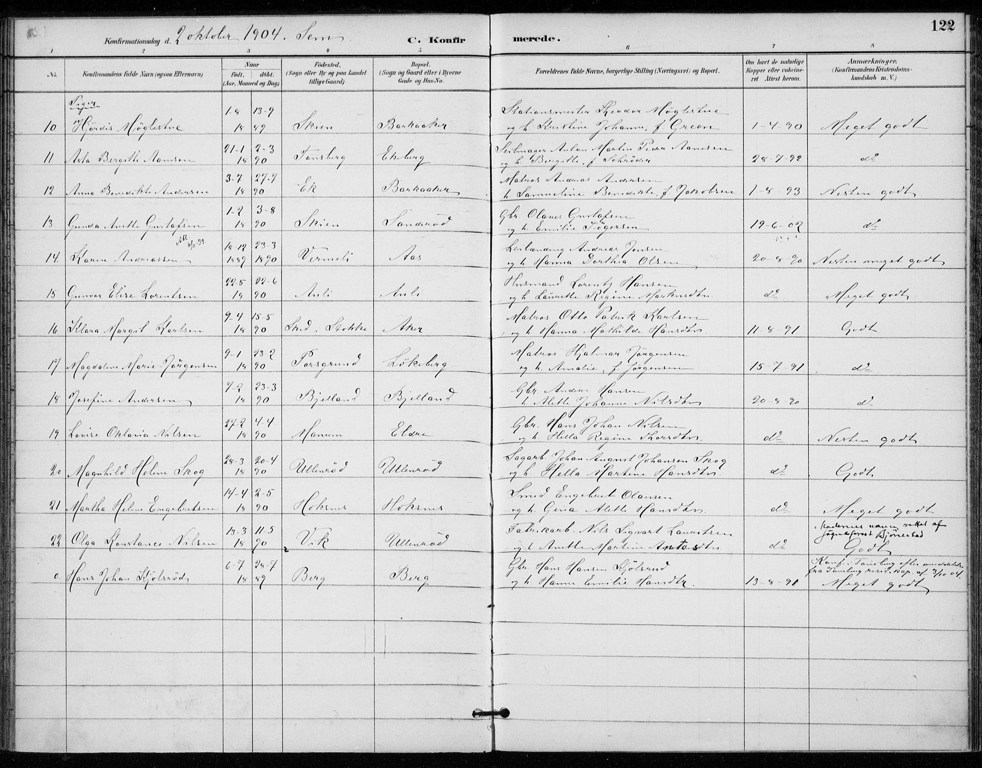 Sem kirkebøker, AV/SAKO-A-5/F/Fa/L0011: Parish register (official) no. I 11, 1888-1904, p. 122