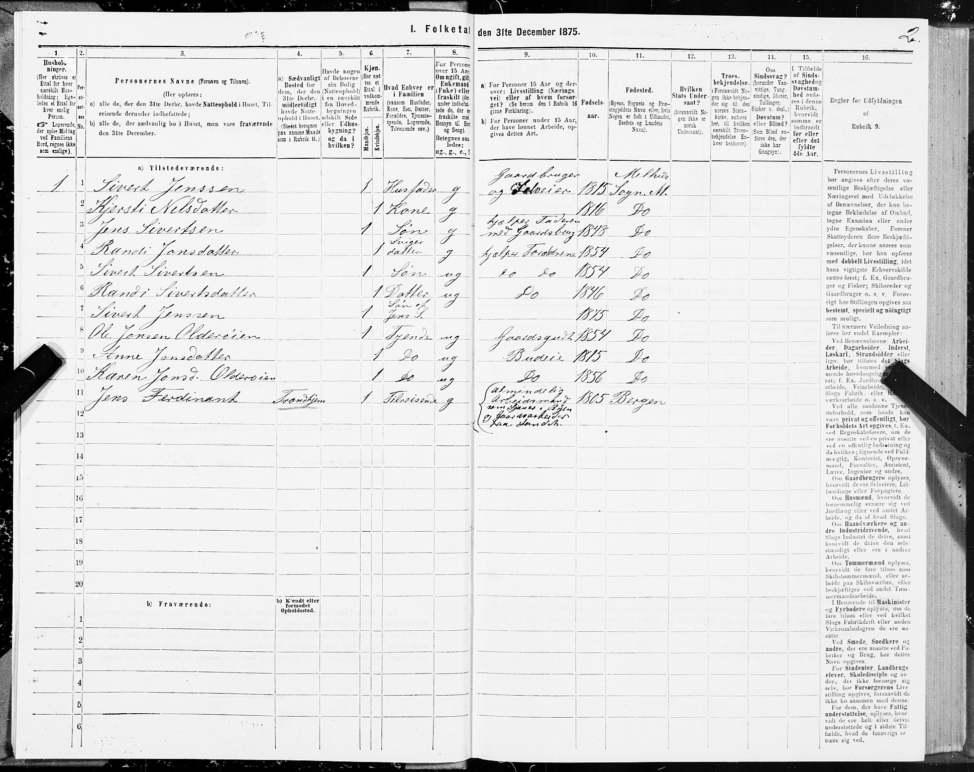 SAT, 1875 census for 1653P Melhus, 1875, p. 1002