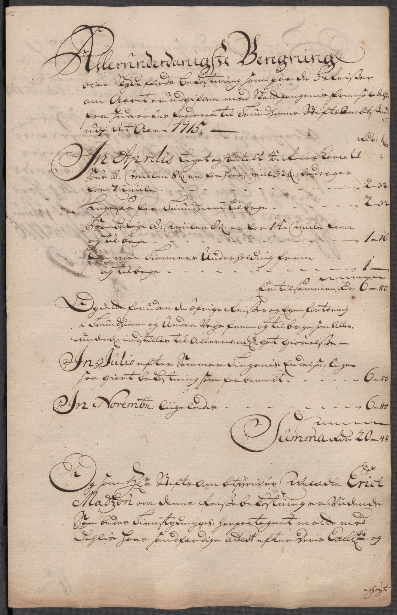 Rentekammeret inntil 1814, Reviderte regnskaper, Fogderegnskap, AV/RA-EA-4092/R63/L4323: Fogderegnskap Inderøy, 1715, p. 396