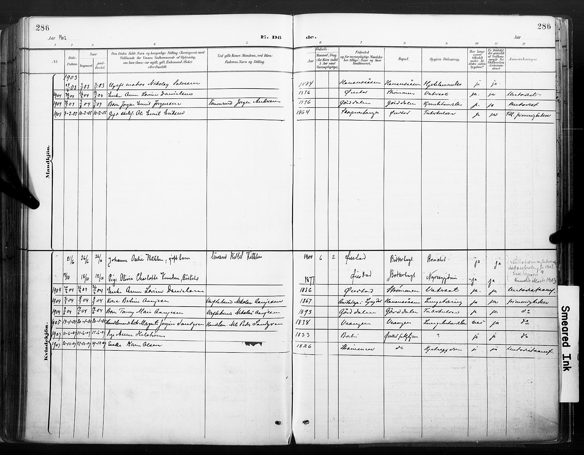 Øyestad sokneprestkontor, AV/SAK-1111-0049/F/Fa/L0018: Parish register (official) no. A 18, 1897-1907, p. 286