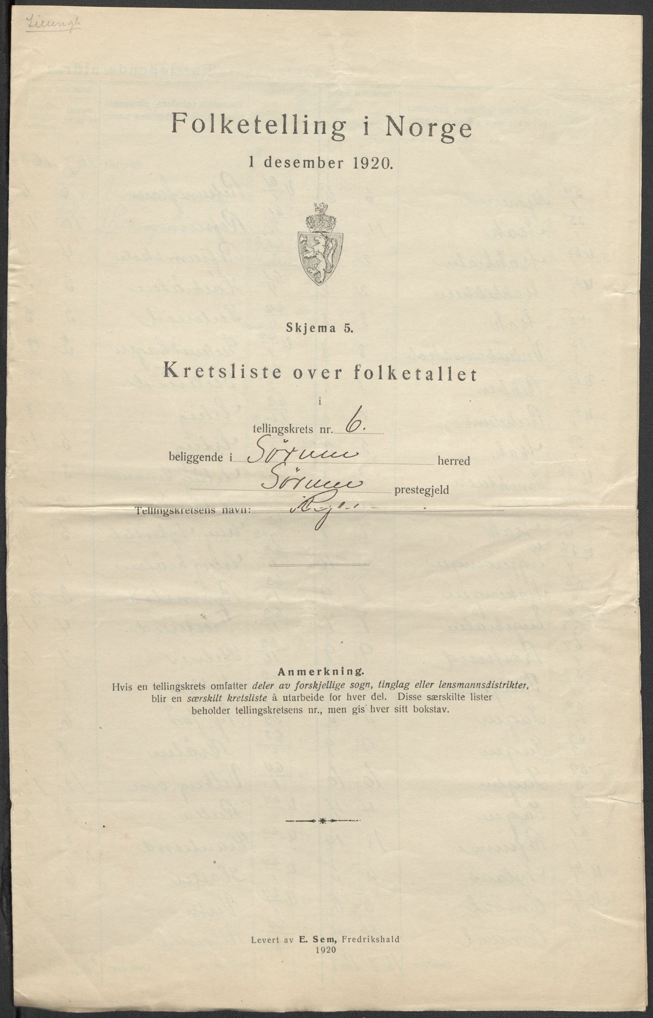 SAO, 1920 census for Sørum, 1920, p. 22