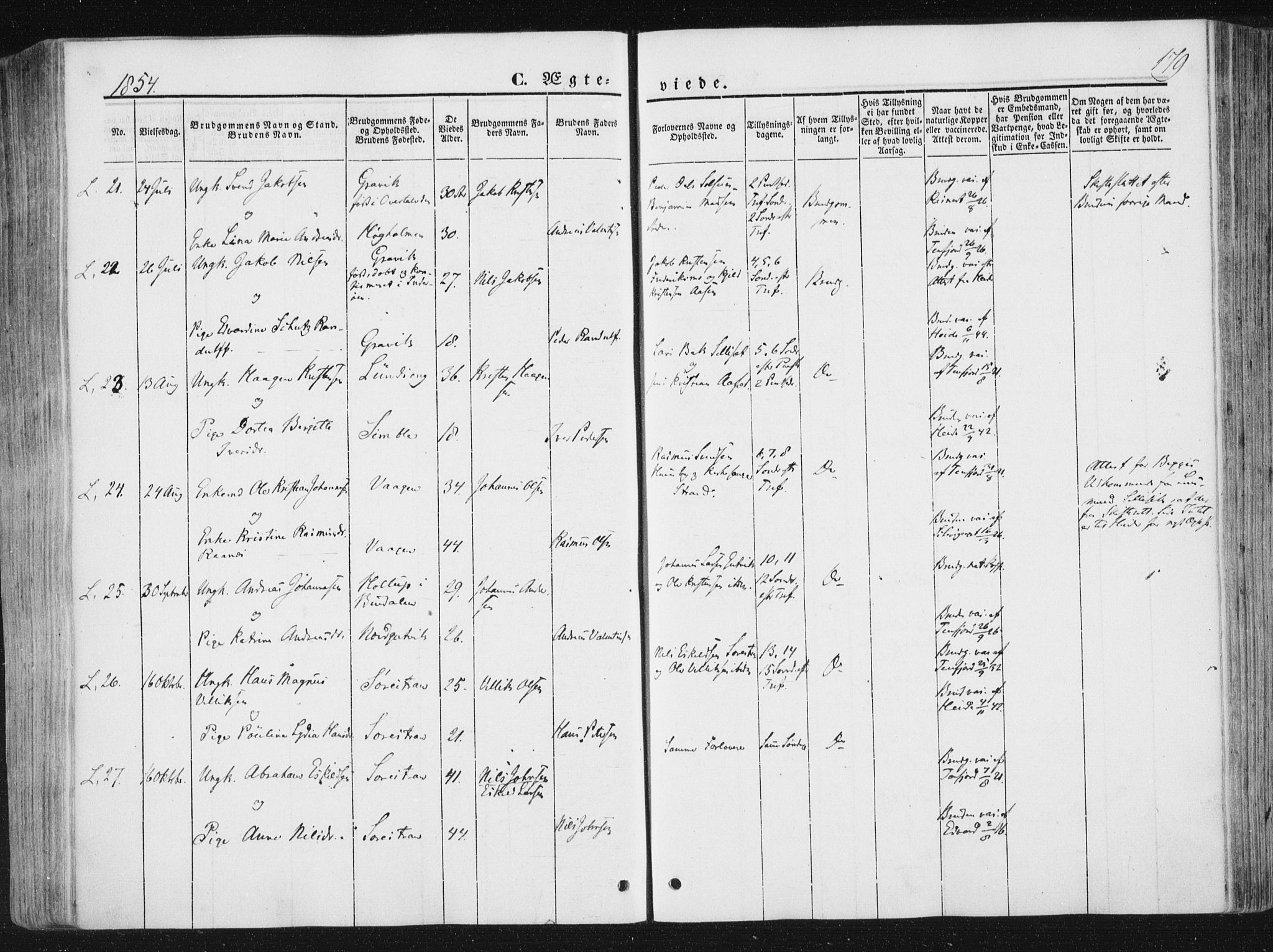 Ministerialprotokoller, klokkerbøker og fødselsregistre - Nord-Trøndelag, AV/SAT-A-1458/780/L0640: Parish register (official) no. 780A05, 1845-1856, p. 179