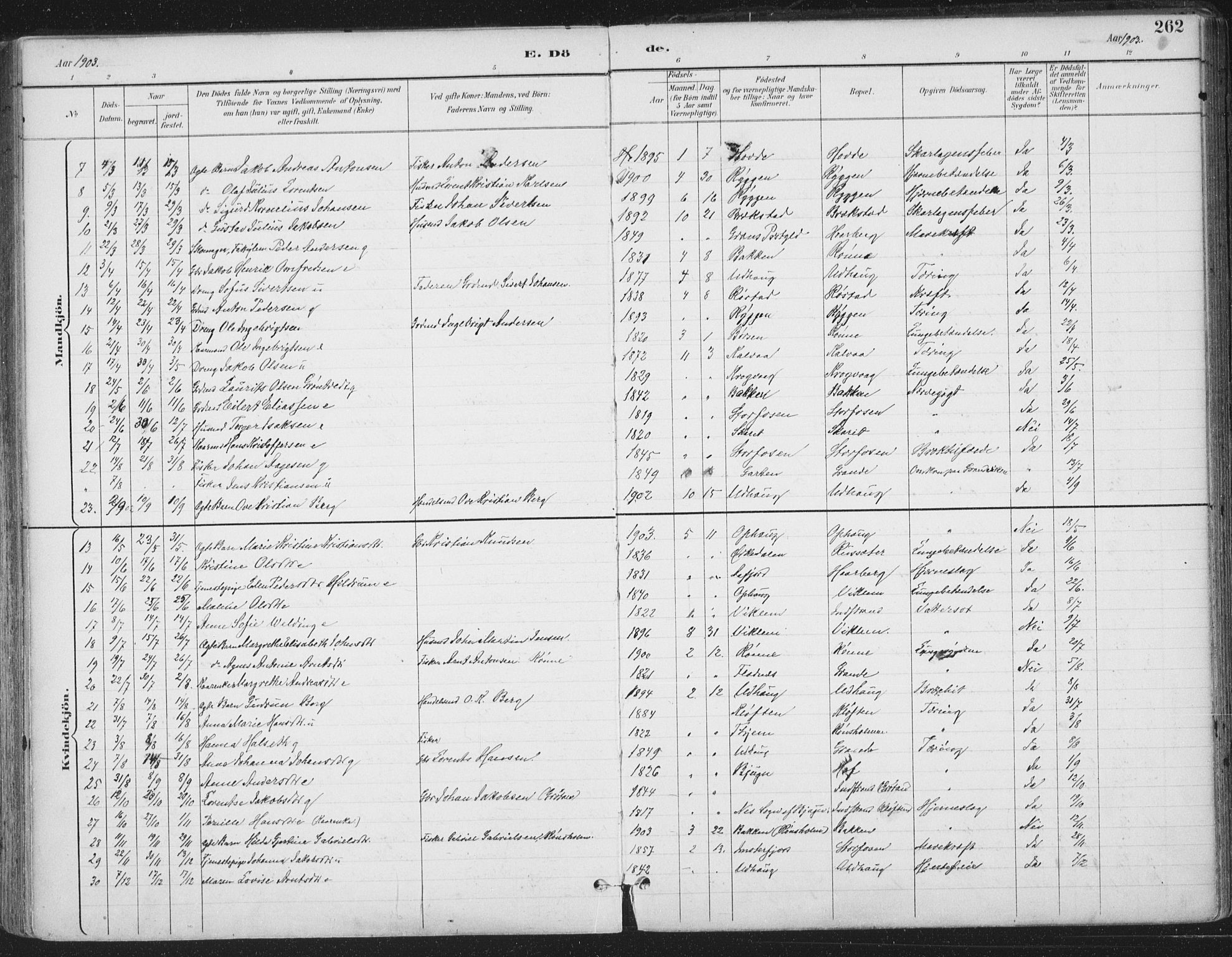 Ministerialprotokoller, klokkerbøker og fødselsregistre - Sør-Trøndelag, SAT/A-1456/659/L0743: Parish register (official) no. 659A13, 1893-1910, p. 262