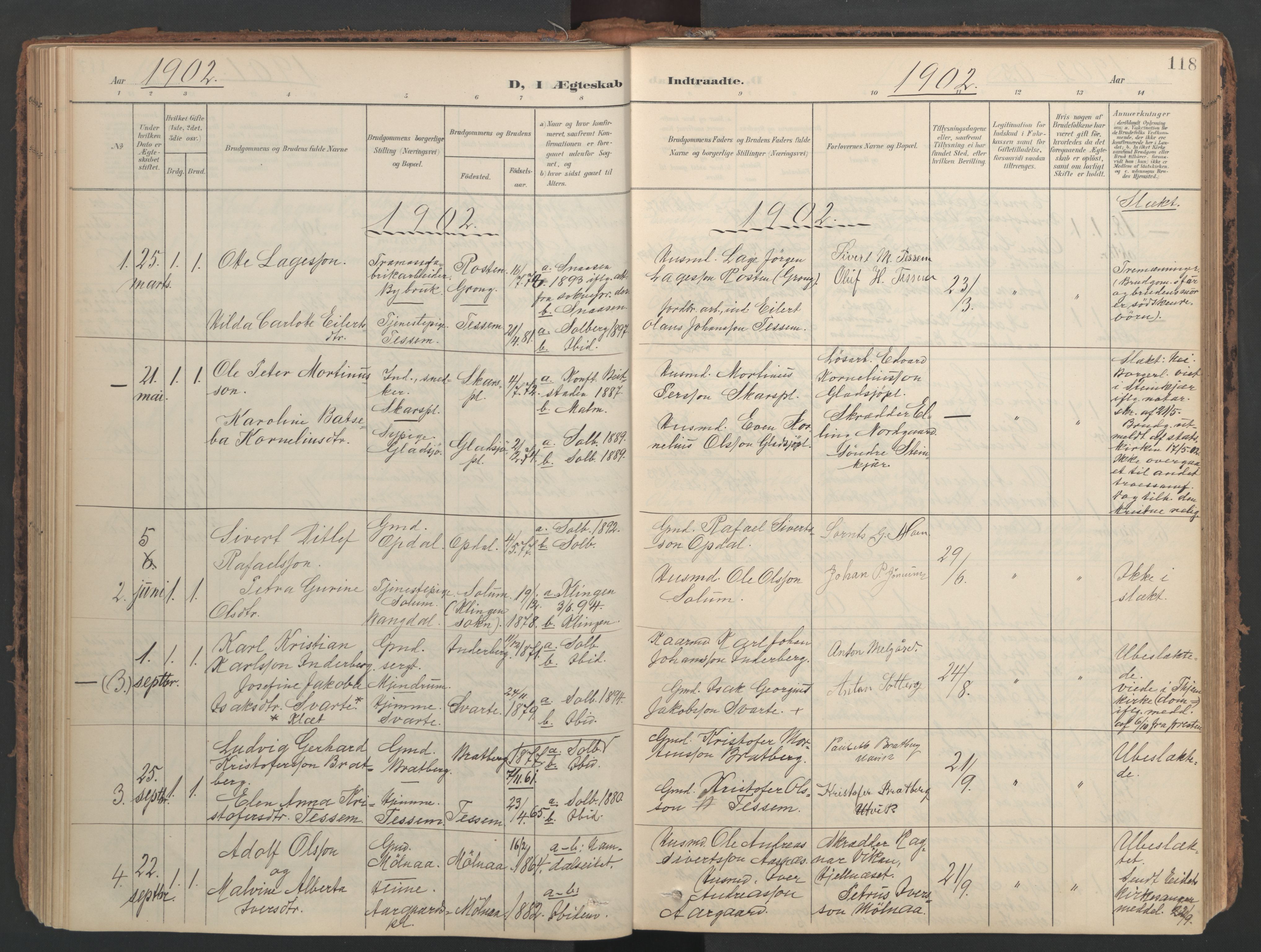 Ministerialprotokoller, klokkerbøker og fødselsregistre - Nord-Trøndelag, SAT/A-1458/741/L0397: Parish register (official) no. 741A11, 1901-1911, p. 118