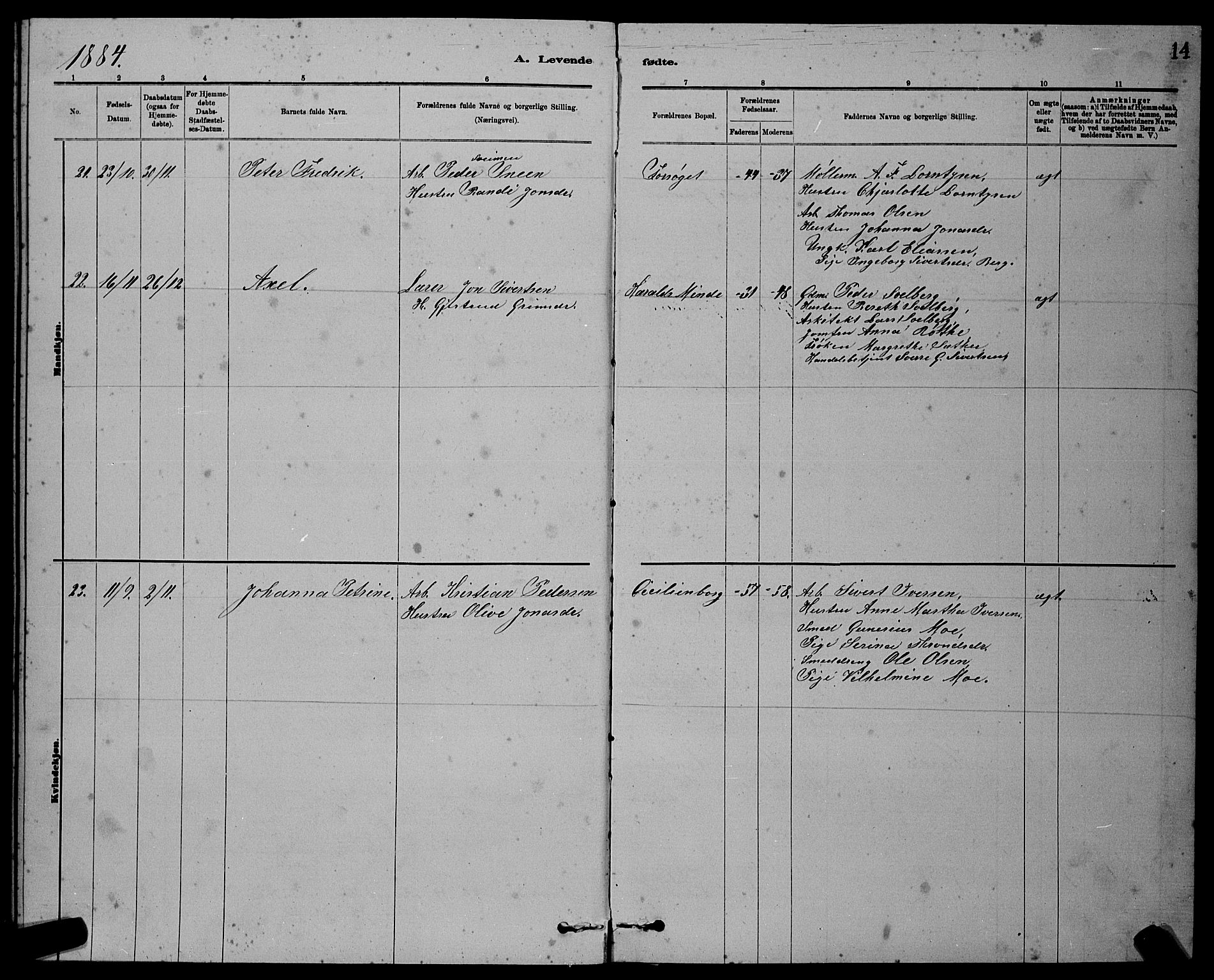 Ministerialprotokoller, klokkerbøker og fødselsregistre - Sør-Trøndelag, SAT/A-1456/611/L0354: Parish register (copy) no. 611C02, 1881-1896, p. 14