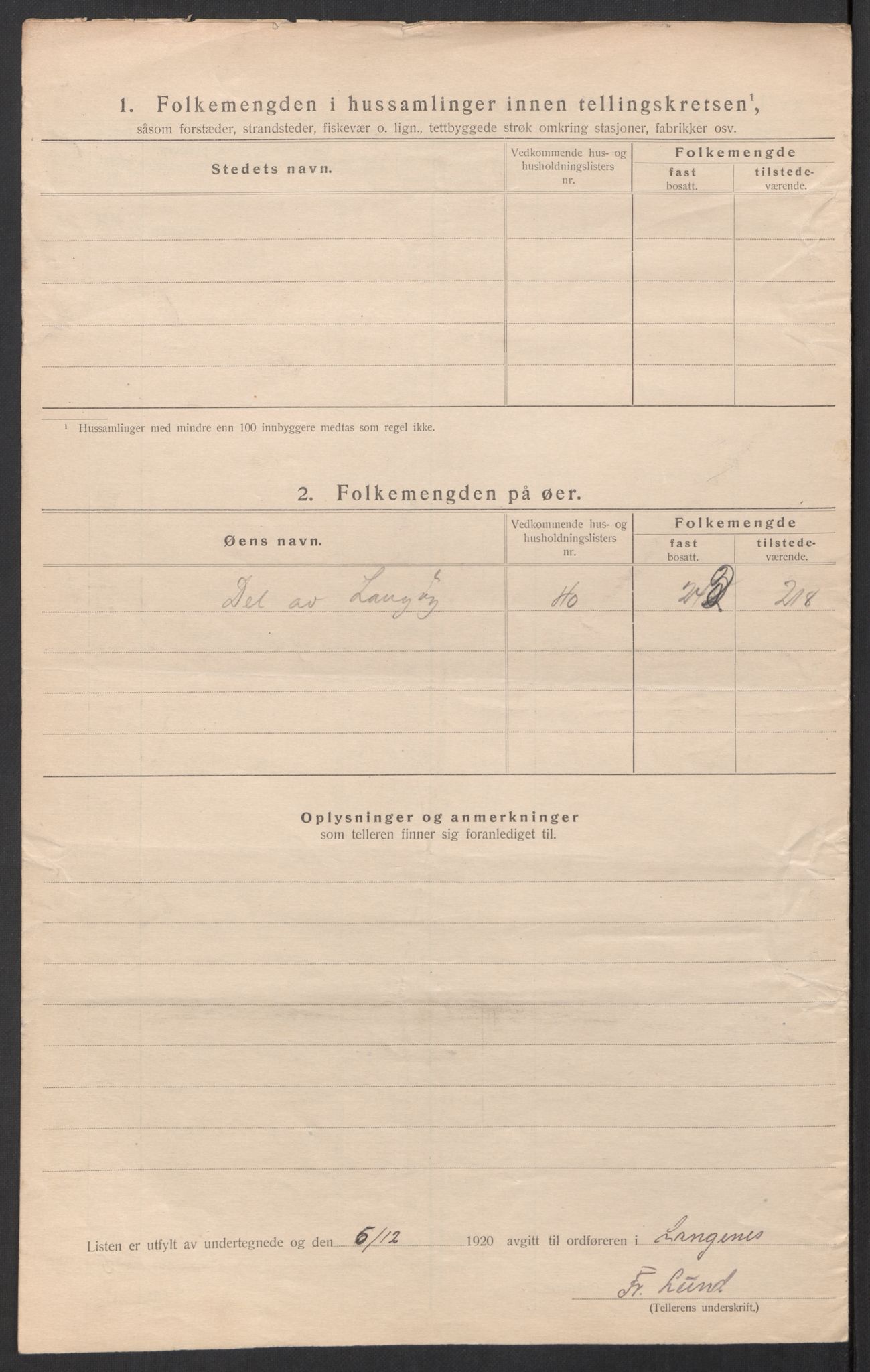 SAT, 1920 census for Langenes, 1920, p. 14