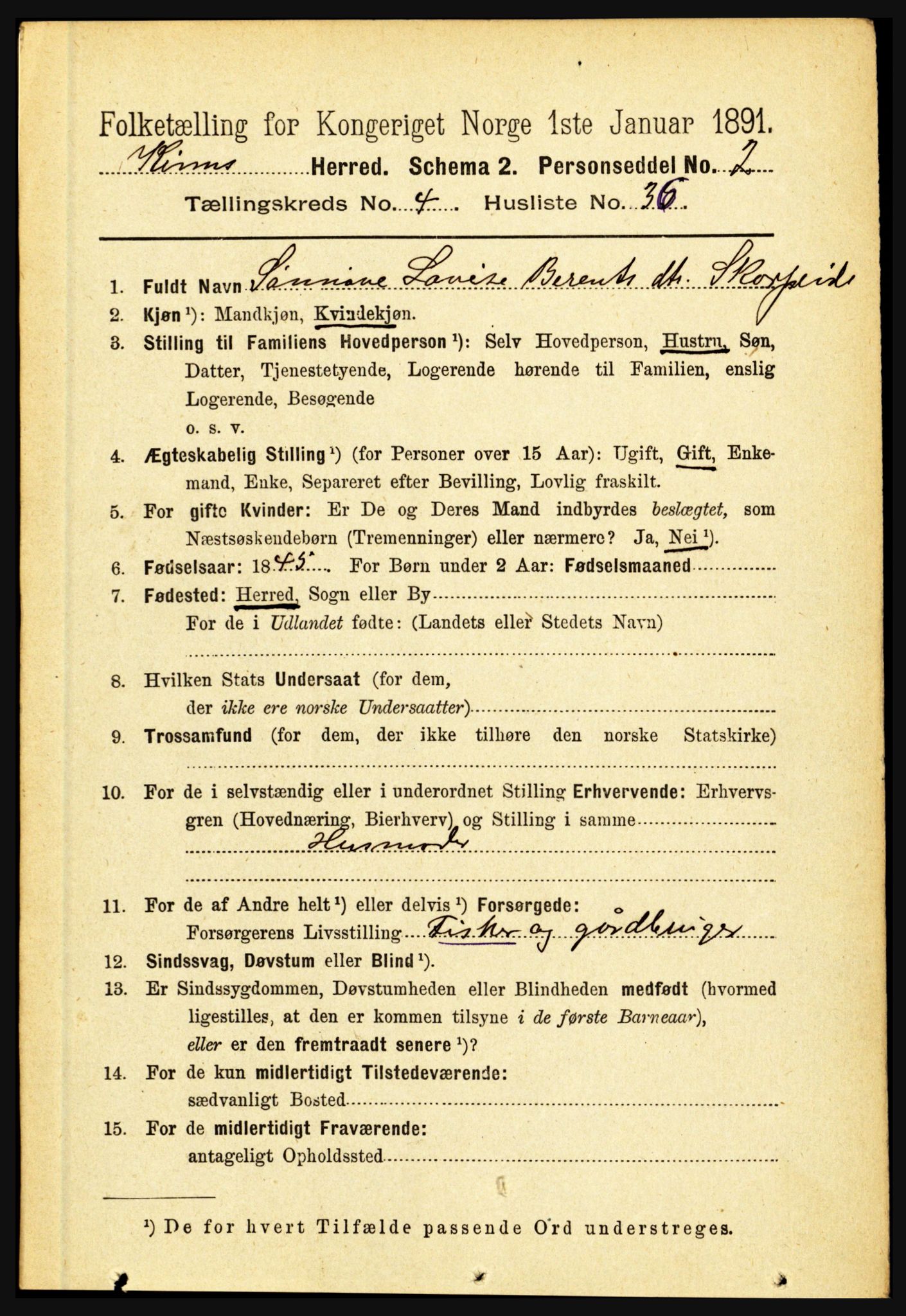 RA, 1891 census for 1437 Kinn, 1891, p. 1536