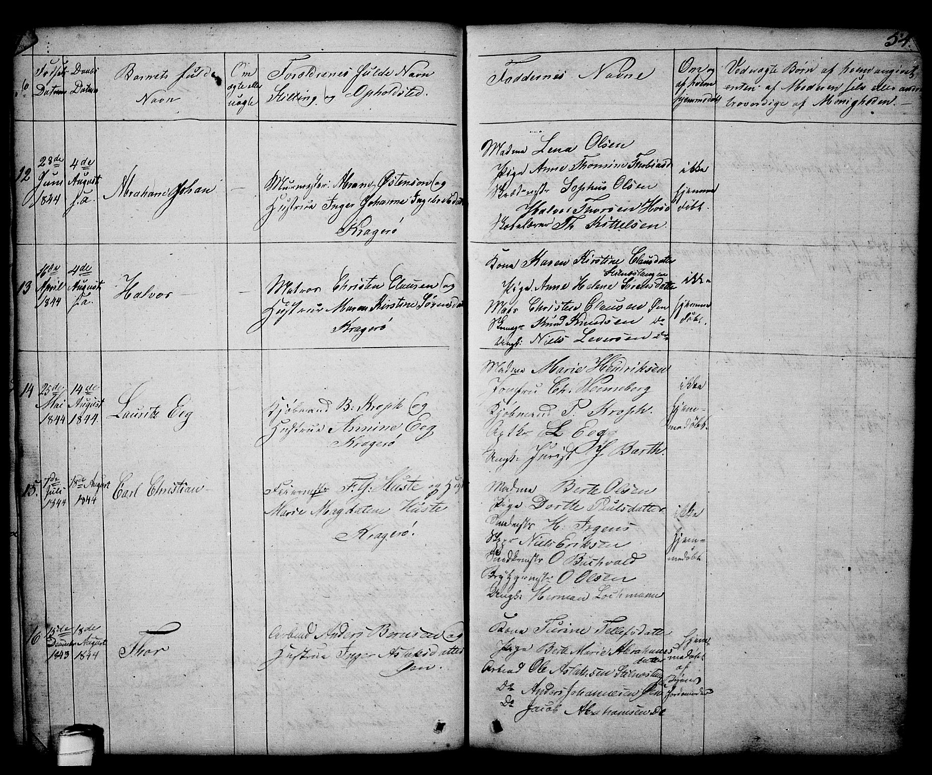 Kragerø kirkebøker, AV/SAKO-A-278/G/Ga/L0003: Parish register (copy) no. 3, 1832-1852, p. 54