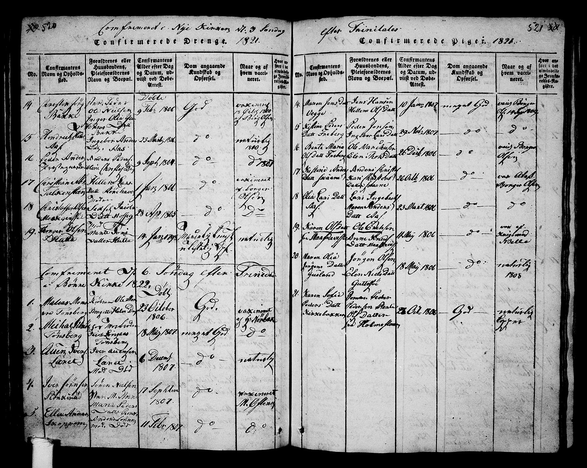 Borre kirkebøker, AV/SAKO-A-338/G/Ga/L0001: Parish register (copy) no. I 1, 1815-1851, p. 520-521