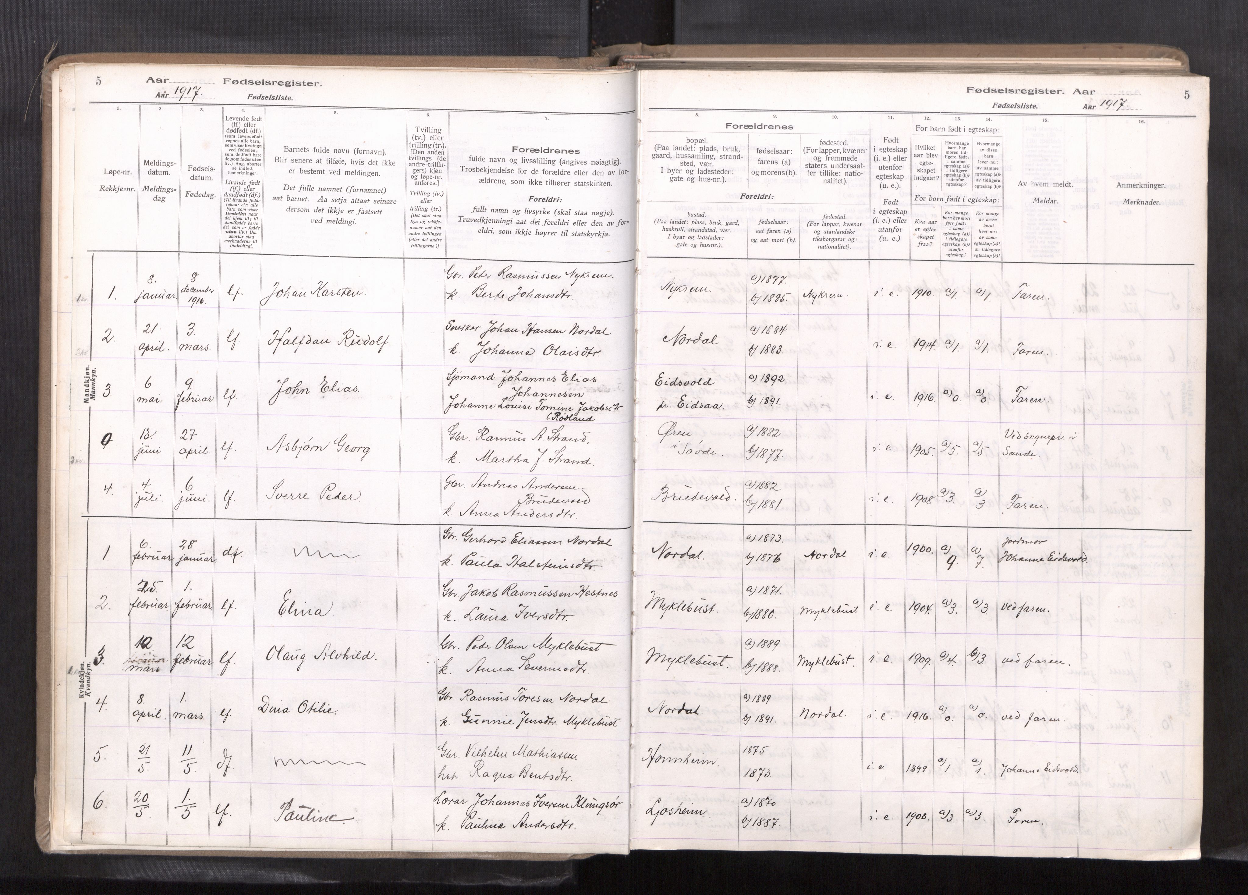 Ministerialprotokoller, klokkerbøker og fødselsregistre - Møre og Romsdal, AV/SAT-A-1454/502/L0031: Birth register no. 502---, 1916-1968, p. 5