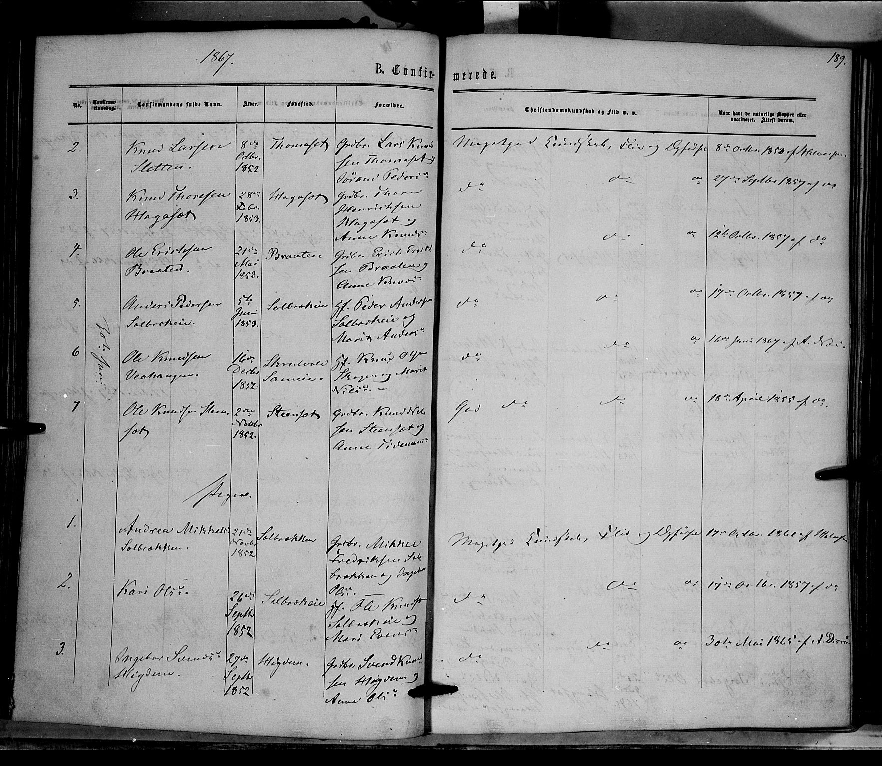 Nord-Aurdal prestekontor, SAH/PREST-132/H/Ha/Haa/L0008: Parish register (official) no. 8, 1863-1875, p. 189