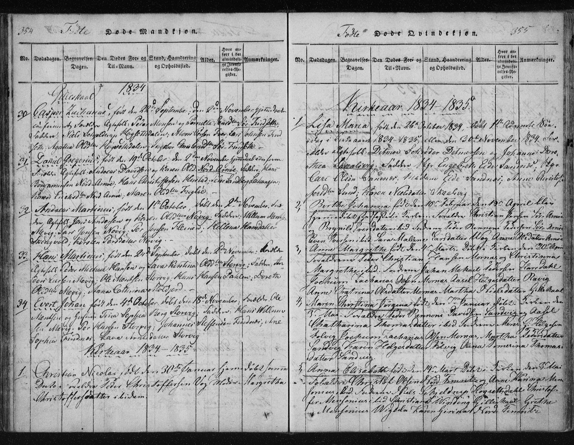 Ministerialprotokoller, klokkerbøker og fødselsregistre - Nordland, AV/SAT-A-1459/805/L0096: Parish register (official) no. 805A03, 1820-1837, p. 354-355