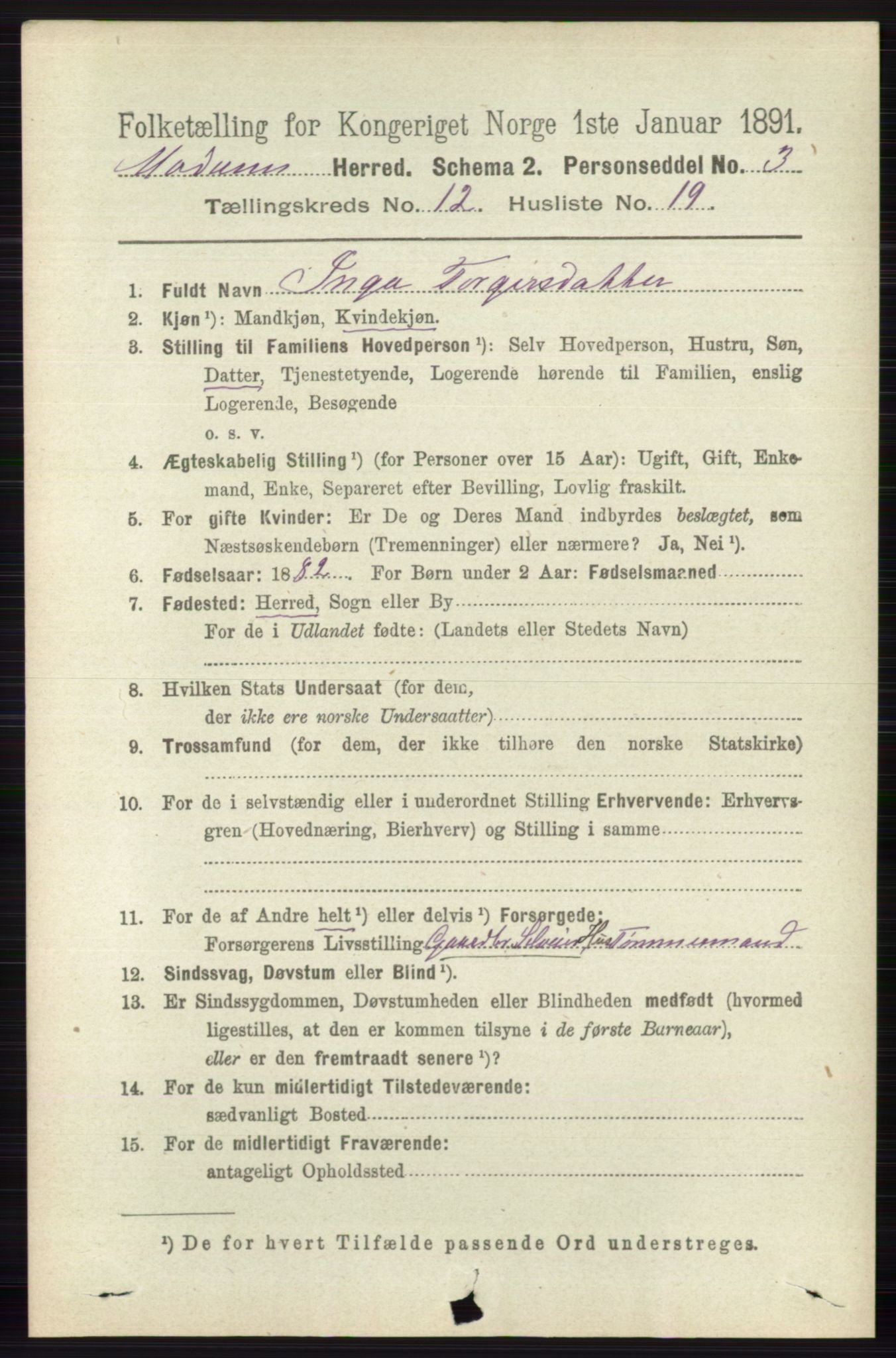 RA, 1891 census for 0623 Modum, 1891, p. 4557