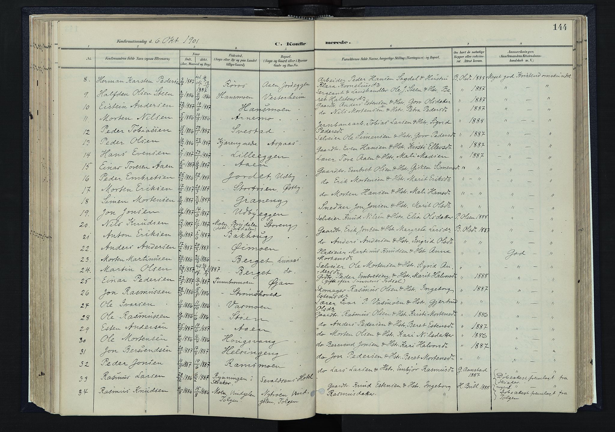 Tynset prestekontor, SAH/PREST-058/H/Ha/Haa/L0025: Parish register (official) no. 25, 1900-1914, p. 144