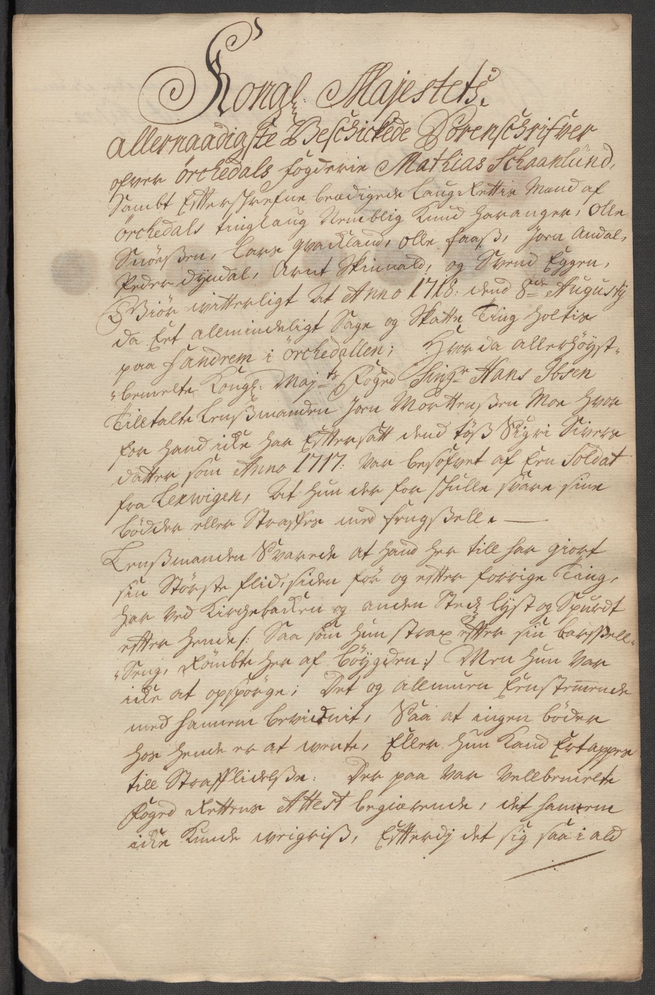 Rentekammeret inntil 1814, Reviderte regnskaper, Fogderegnskap, AV/RA-EA-4092/R60/L3971: Fogderegnskap Orkdal og Gauldal, 1718, p. 259