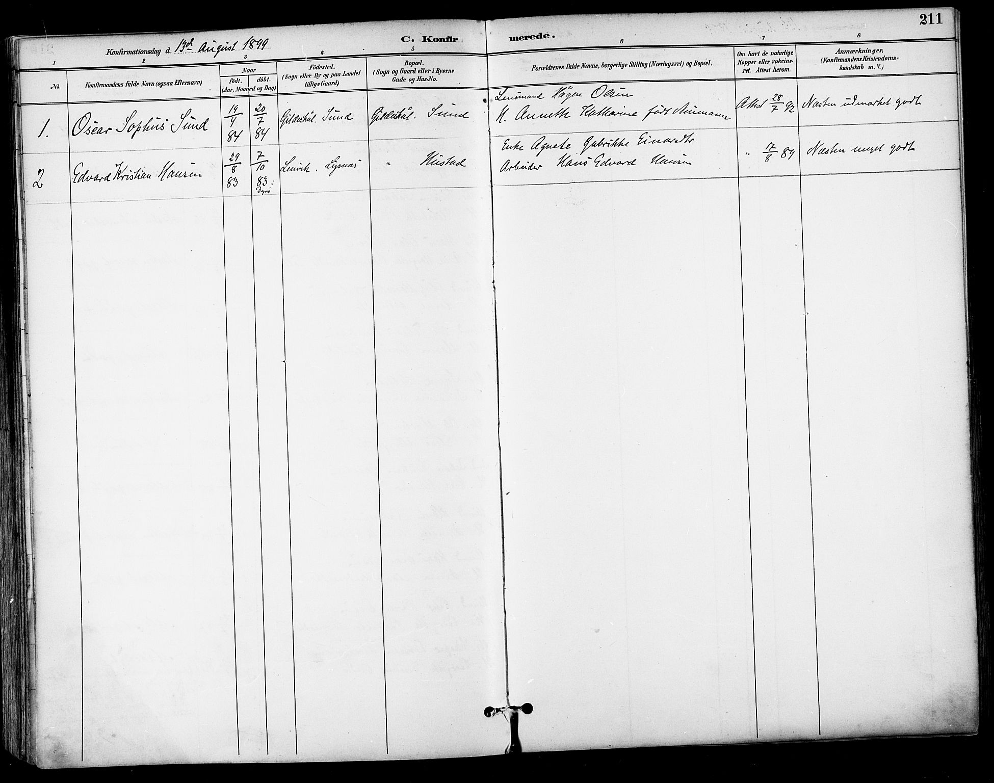 Ministerialprotokoller, klokkerbøker og fødselsregistre - Nordland, AV/SAT-A-1459/805/L0101: Parish register (official) no. 805A07, 1892-1899, p. 211