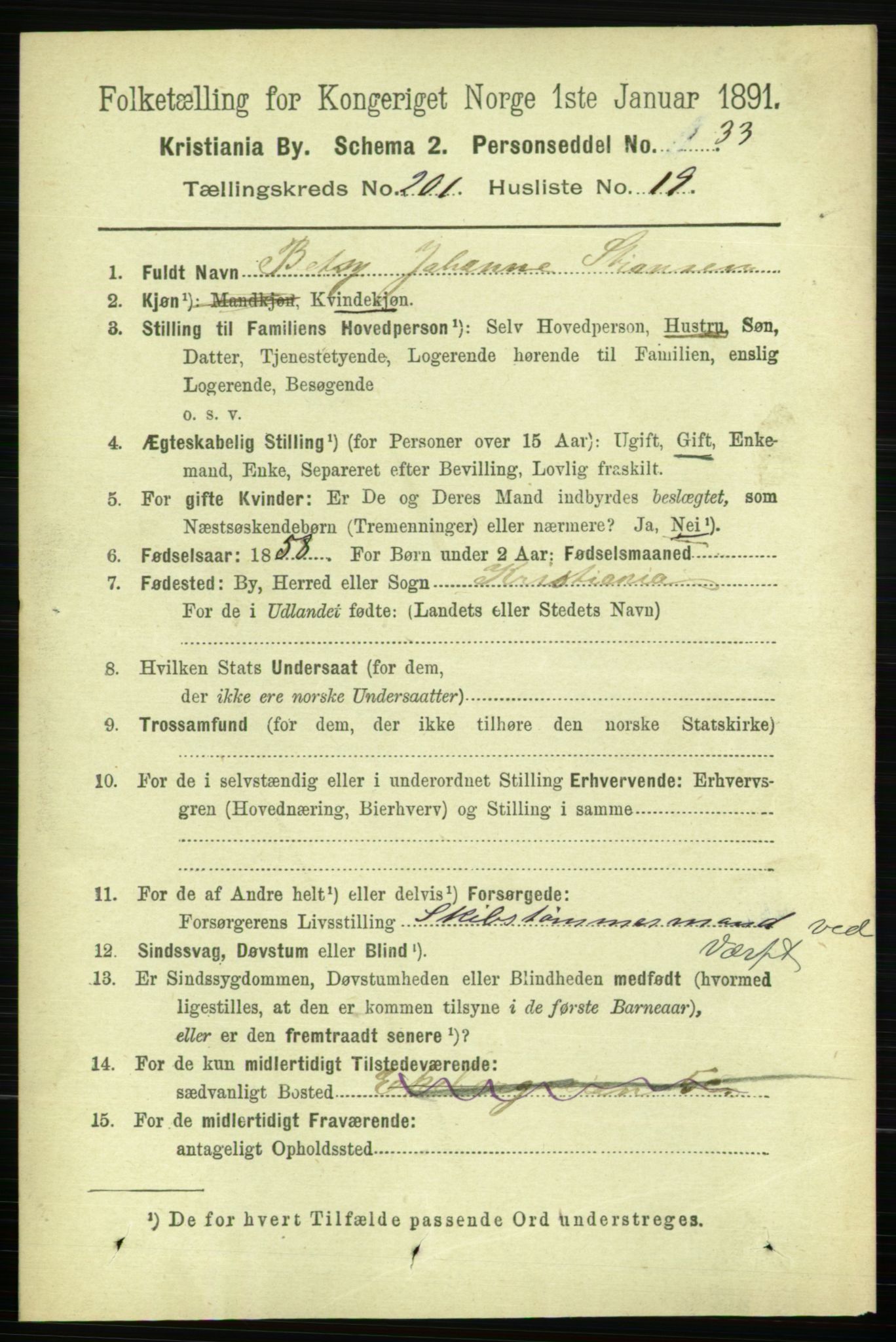 RA, 1891 census for 0301 Kristiania, 1891, p. 121357