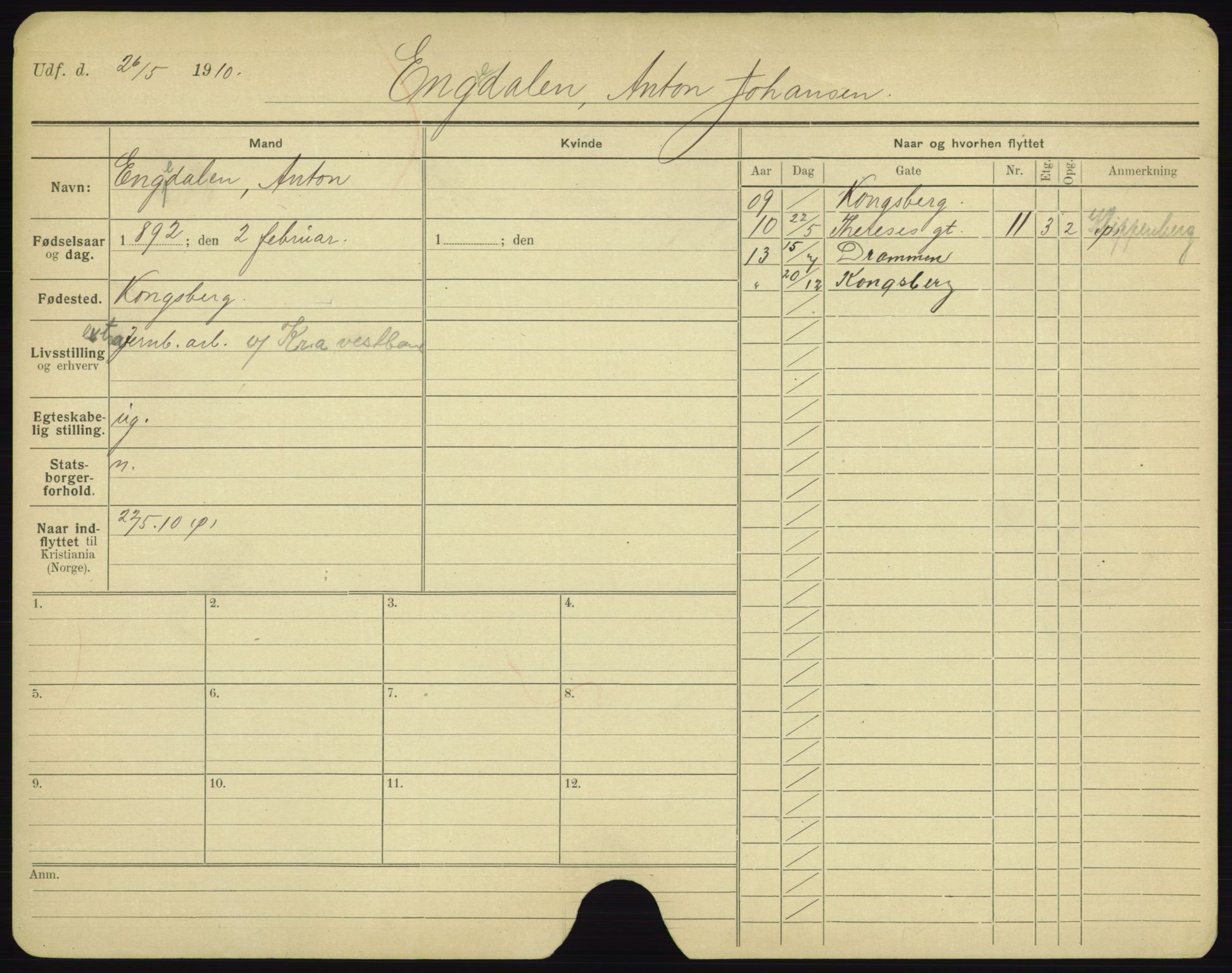 Oslo folkeregister, Registerkort, AV/SAO-A-11715/F/Fa/Fac/L0002: Menn, 1906-1914, p. 976a