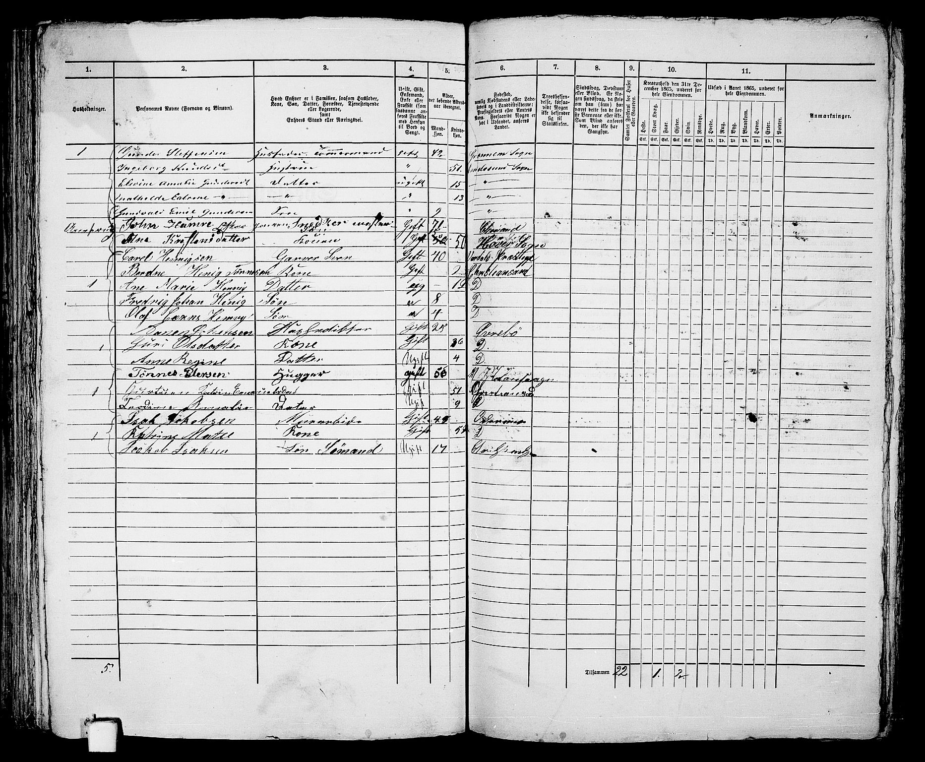 RA, 1865 census for Kristiansand, 1865, p. 818