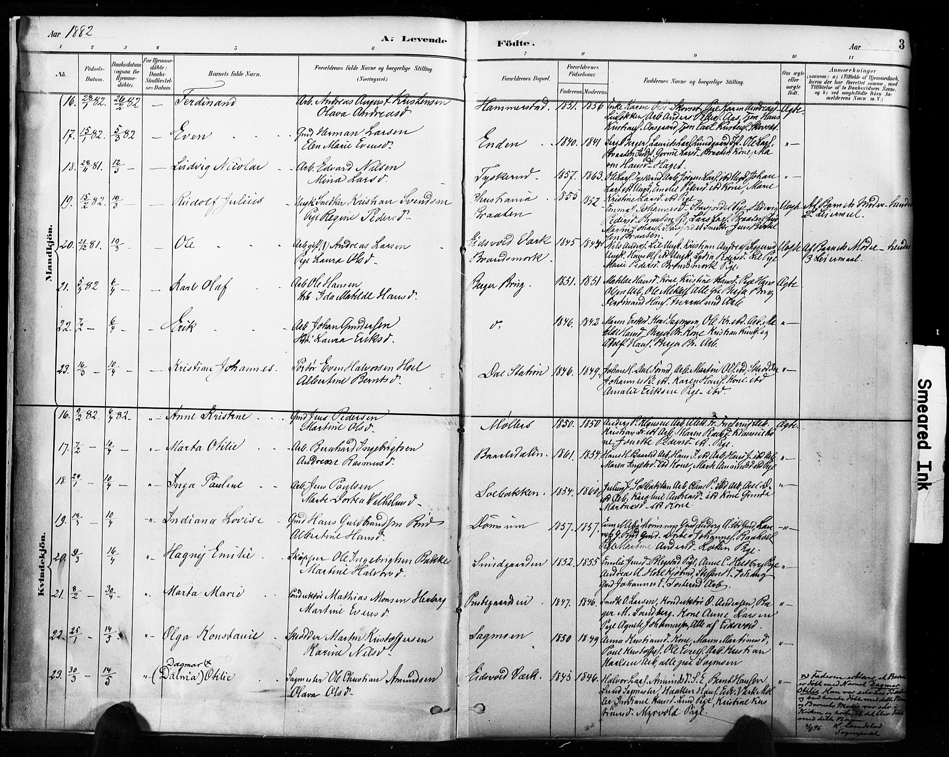 Eidsvoll prestekontor Kirkebøker, AV/SAO-A-10888/F/Fa/L0002: Parish register (official) no. I 2, 1882-1895, p. 3