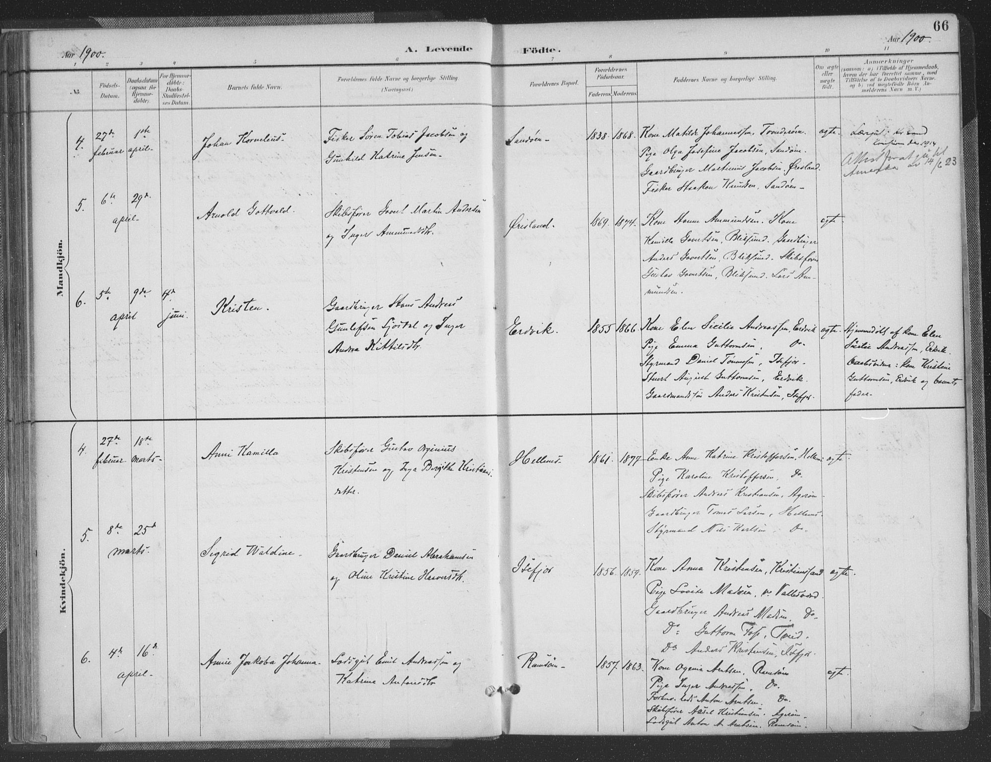 Høvåg sokneprestkontor, SAK/1111-0025/F/Fa/L0006: Parish register (official) no. A 6, 1894-1923, p. 66