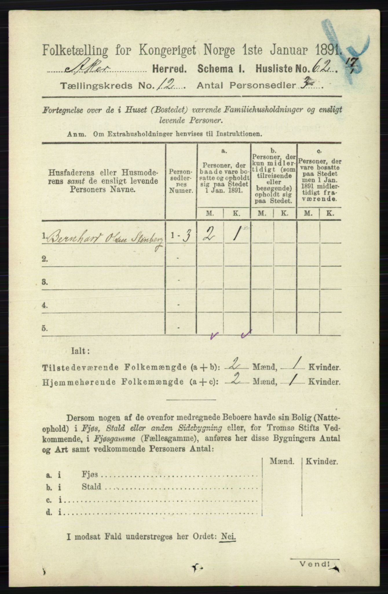 RA, 1891 census for 0218 Aker, 1891, p. 11396