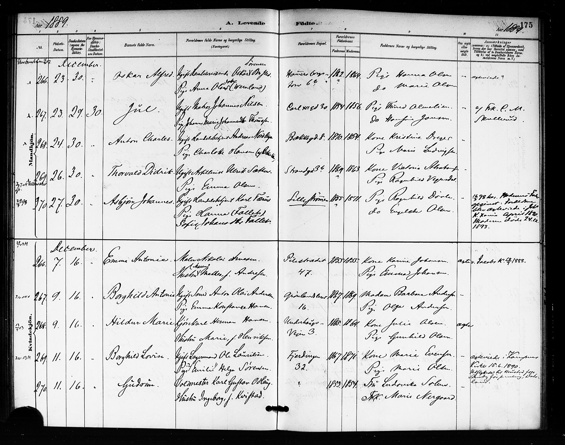 Rikshospitalet prestekontor Kirkebøker, AV/SAO-A-10309b/F/L0007: Parish register (official) no. 7, 1885-1890, p. 175