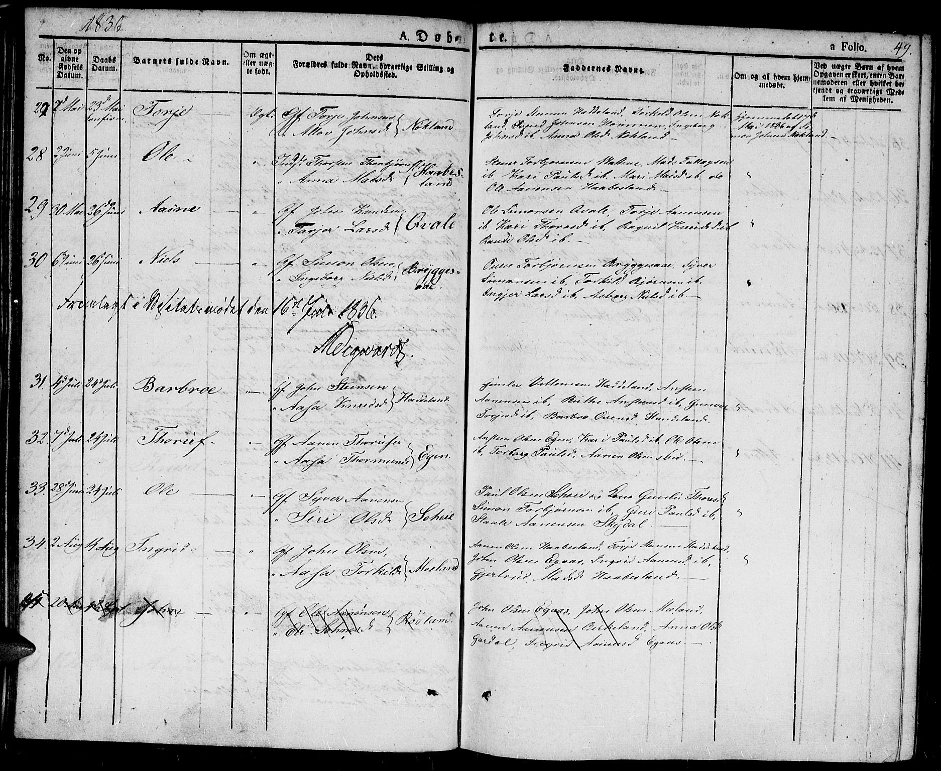 Hægebostad sokneprestkontor, AV/SAK-1111-0024/F/Fa/Fab/L0001: Parish register (official) no. A 1, 1823-1867, p. 49