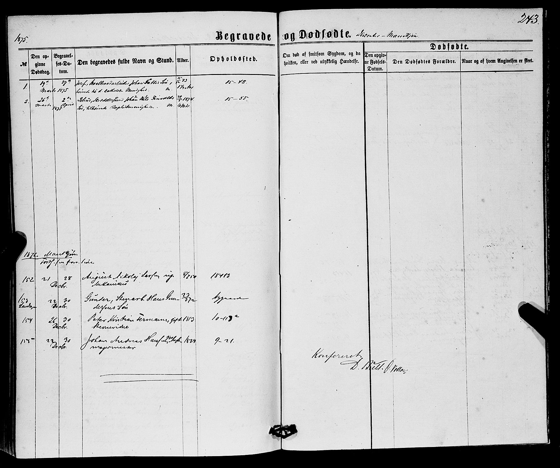 Domkirken sokneprestembete, SAB/A-74801/H/Haa/L0042: Parish register (official) no. E 3, 1863-1876, p. 243