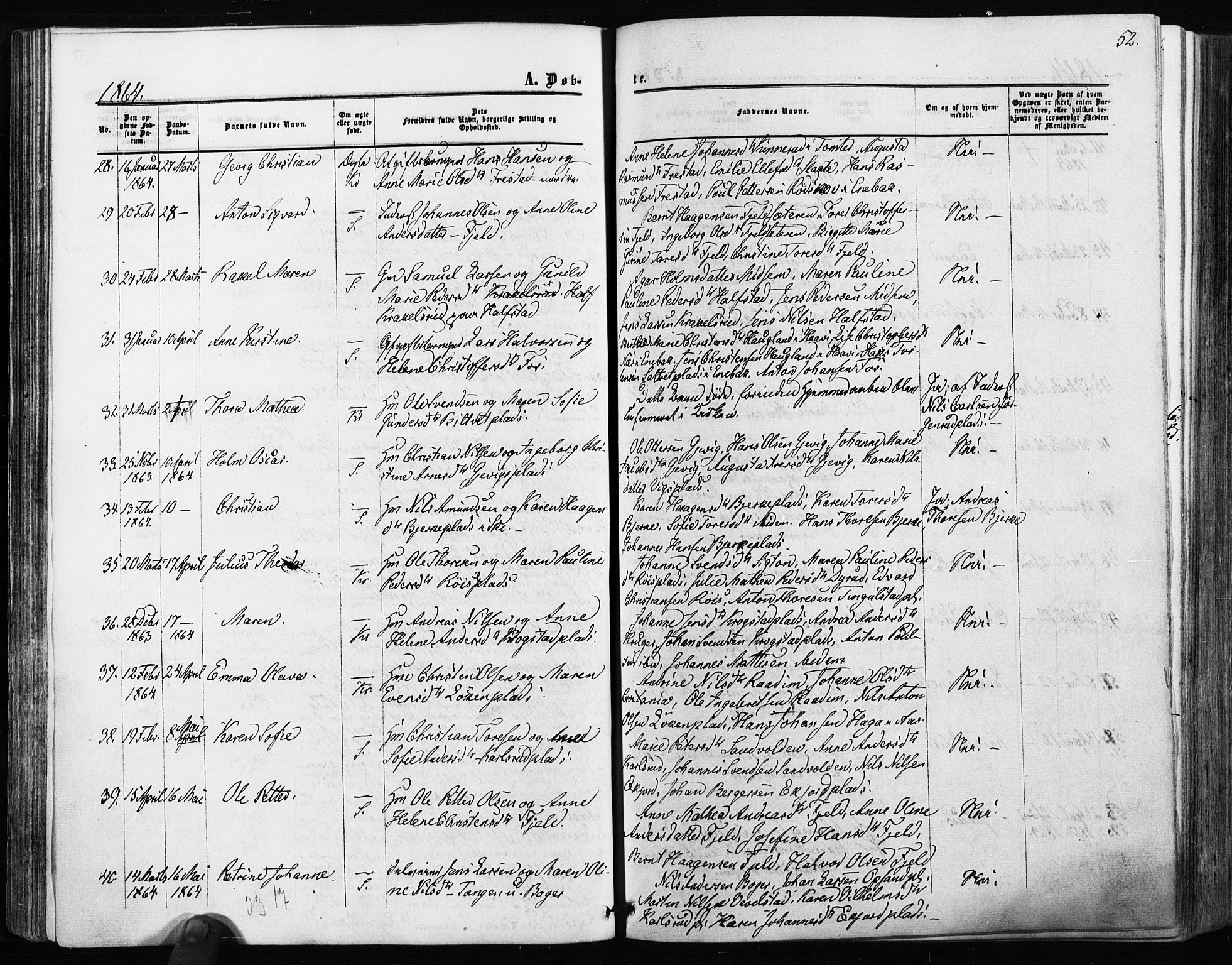 Kråkstad prestekontor Kirkebøker, SAO/A-10125a/F/Fa/L0007: Parish register (official) no. I 7, 1858-1870, p. 52