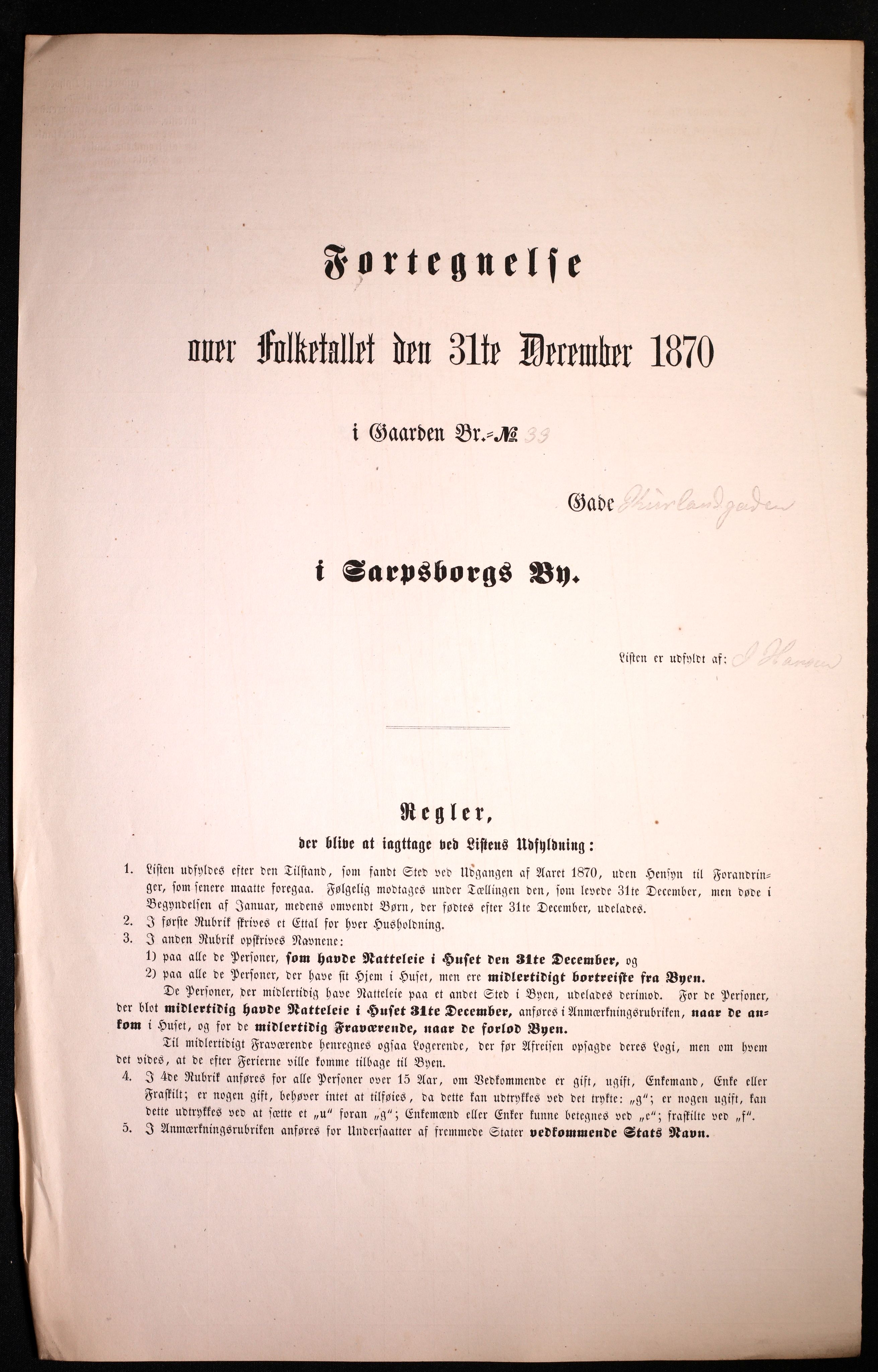 RA, 1870 census for 0102 Sarpsborg, 1870, p. 291