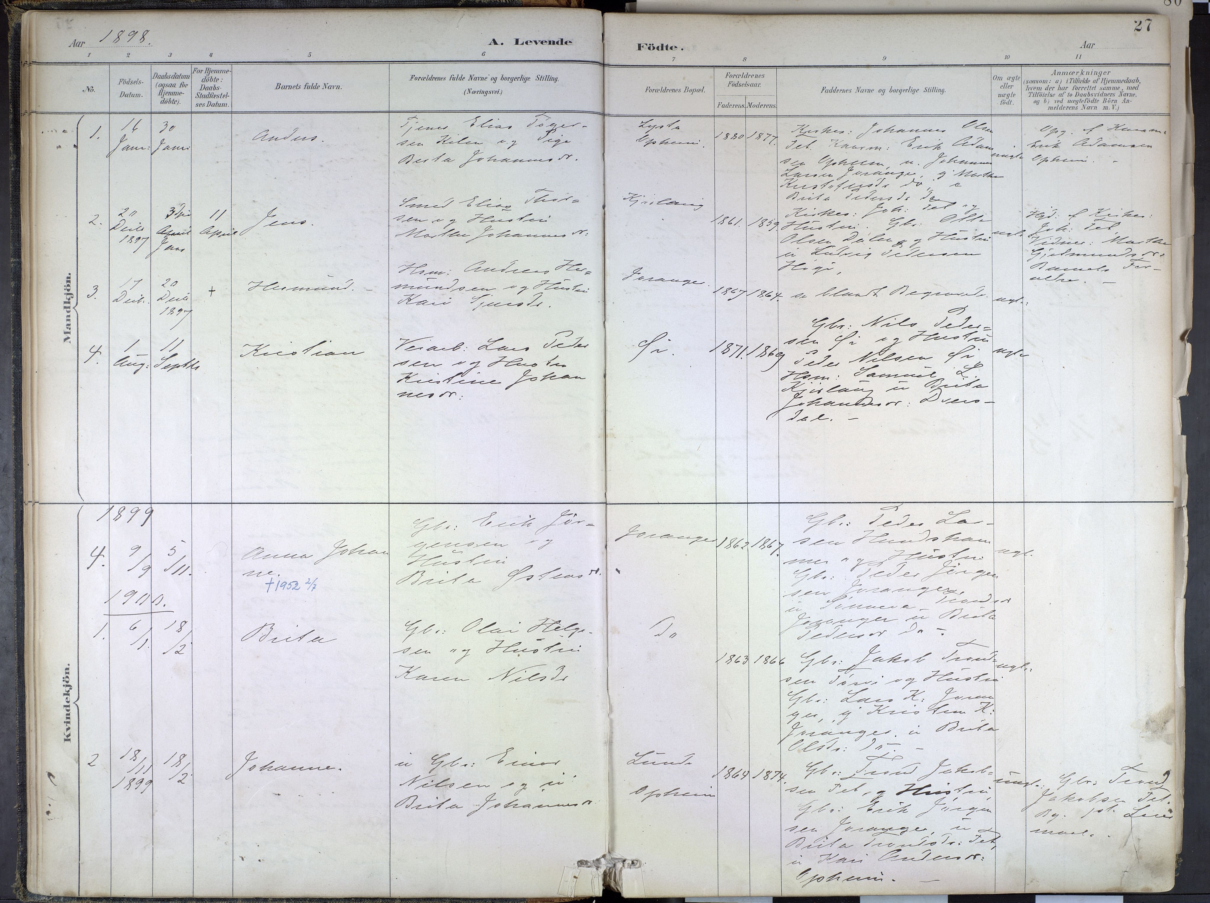 Hafslo sokneprestembete, SAB/A-80301/H/Haa/Haae/L0001: Parish register (official) no. E 1, 1886-1934, p. 27