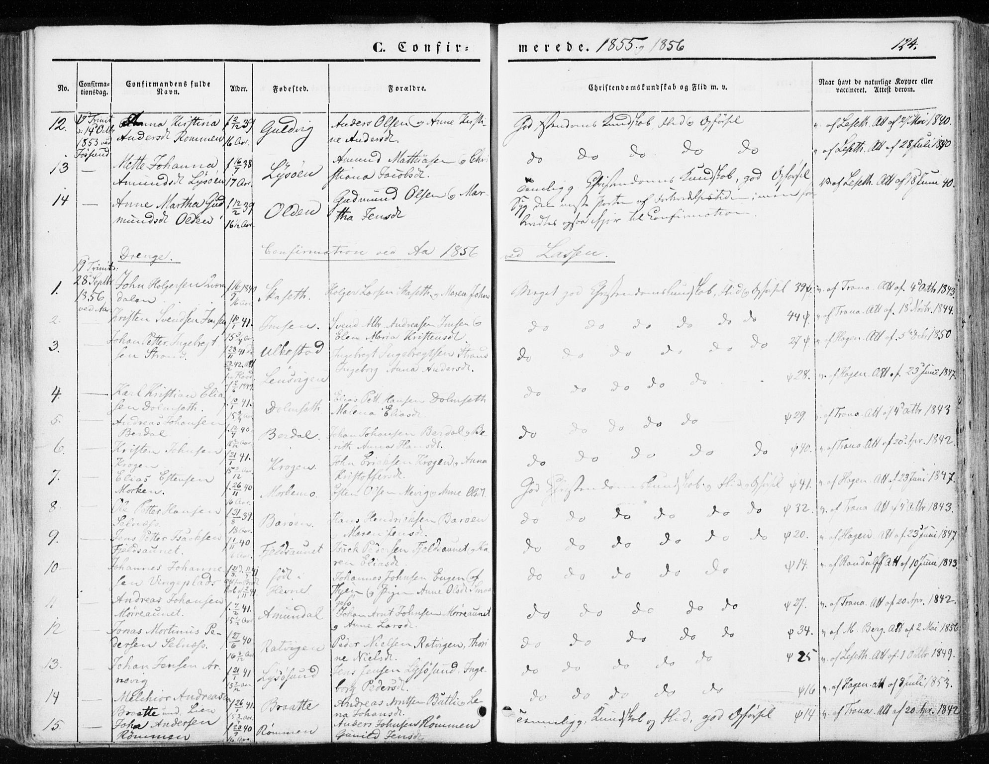 Ministerialprotokoller, klokkerbøker og fødselsregistre - Sør-Trøndelag, SAT/A-1456/655/L0677: Parish register (official) no. 655A06, 1847-1860, p. 124