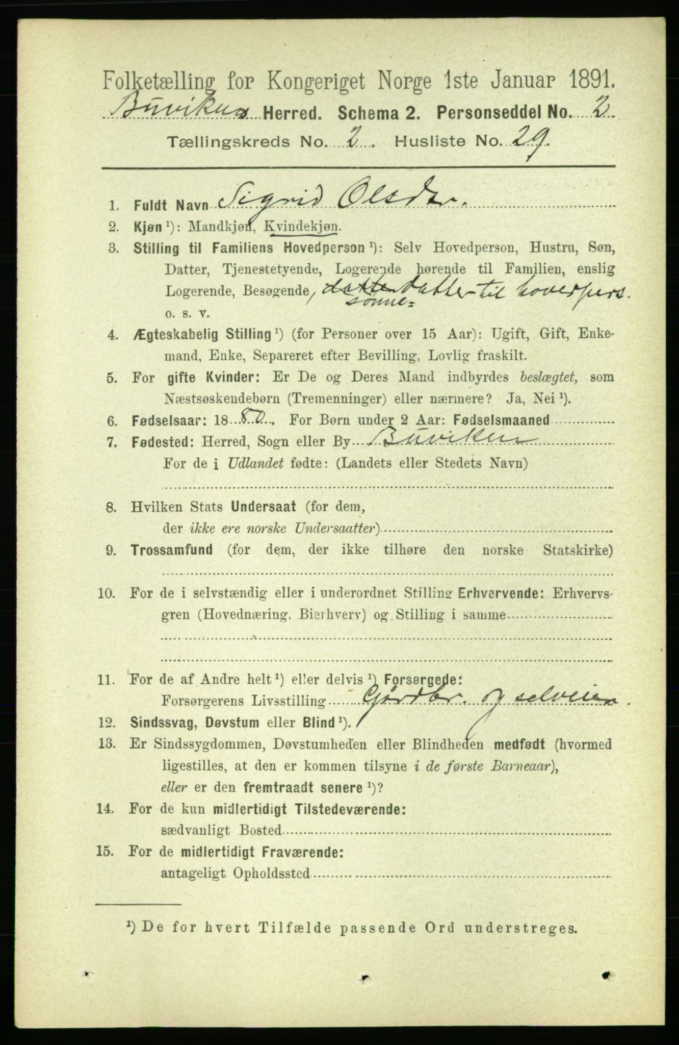 RA, 1891 census for 1656 Buvik, 1891, p. 756