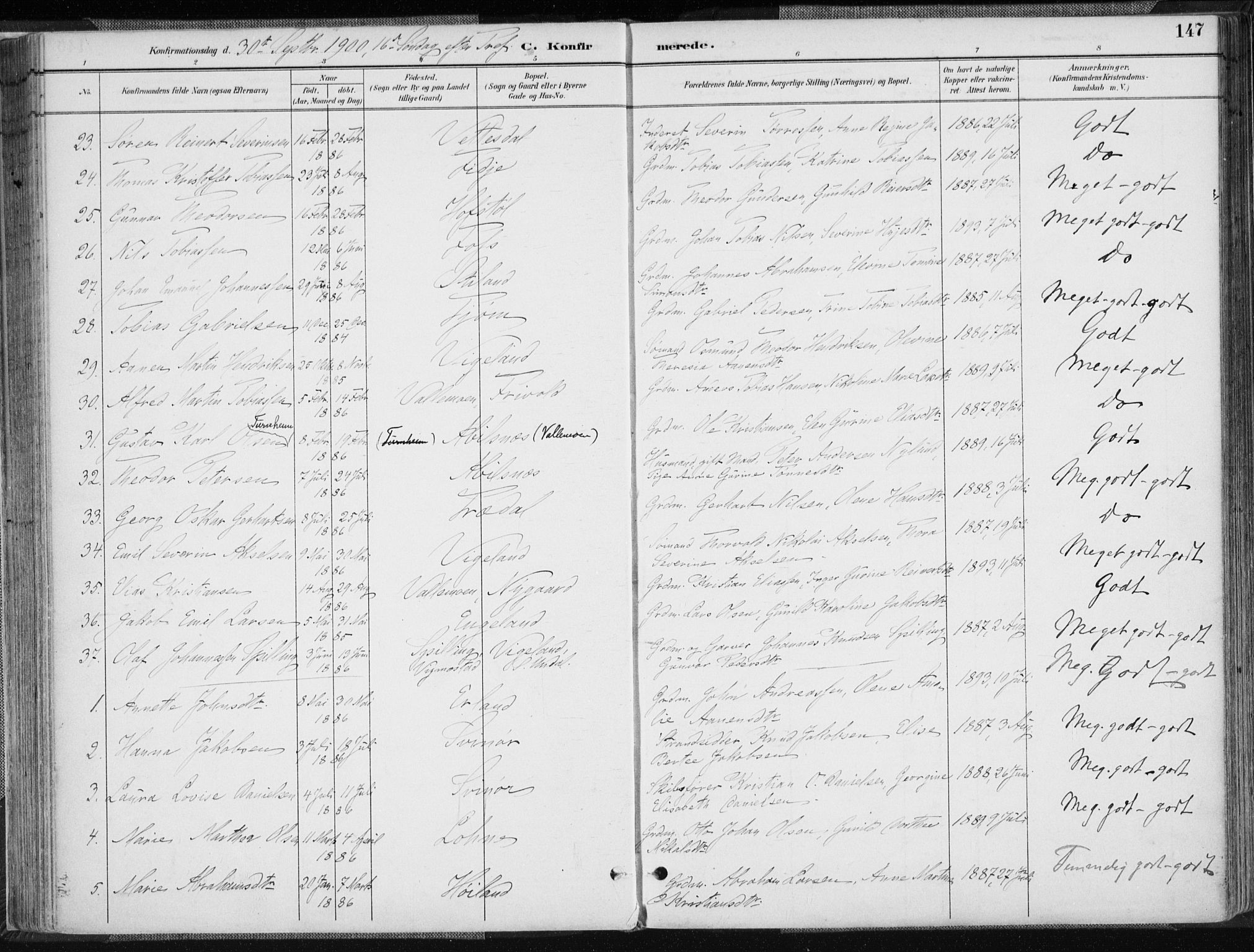 Sør-Audnedal sokneprestkontor, AV/SAK-1111-0039/F/Fa/Fab/L0010: Parish register (official) no. A 10, 1892-1913, p. 147