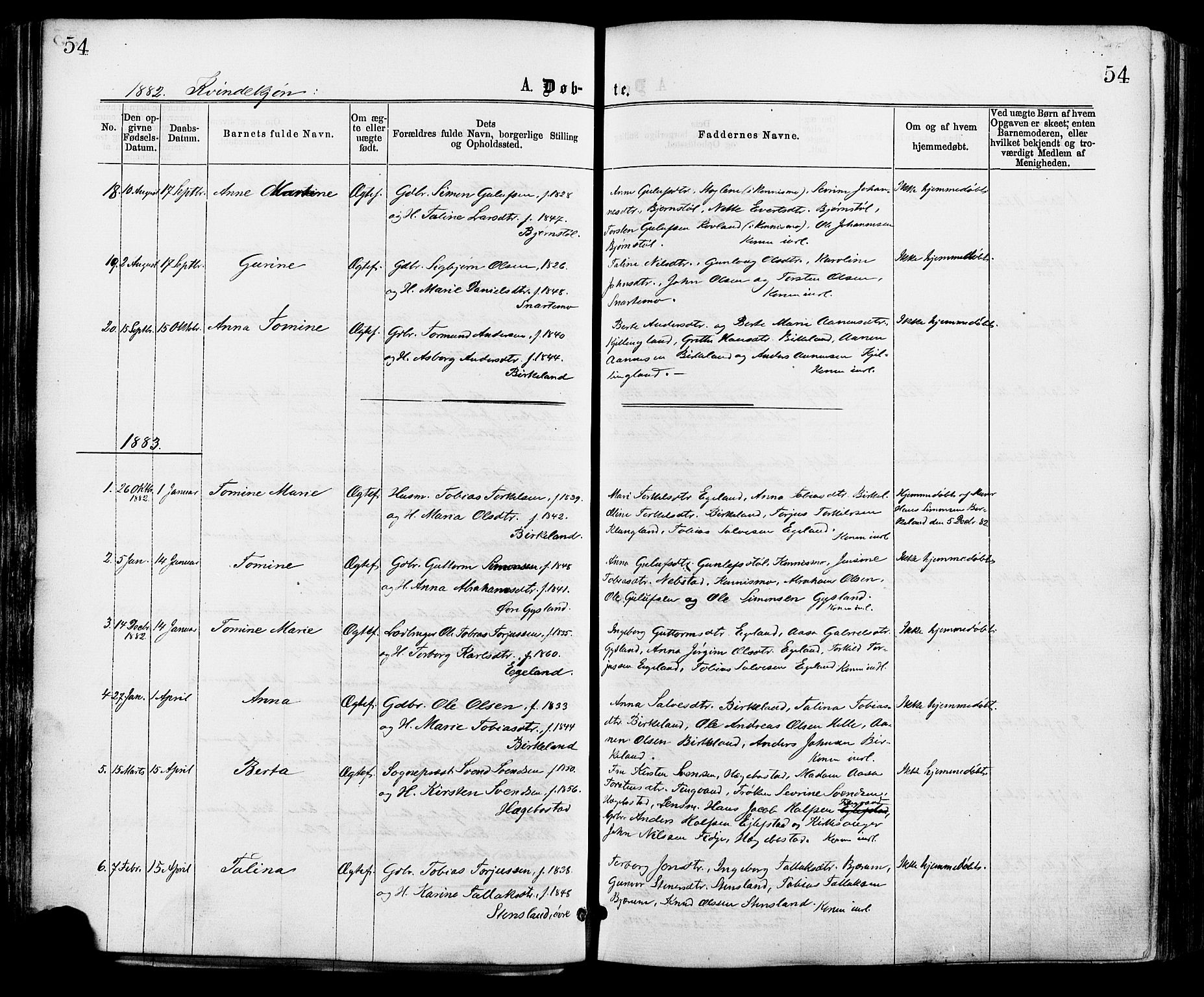 Hægebostad sokneprestkontor, AV/SAK-1111-0024/F/Fa/Faa/L0005: Parish register (official) no. A 5, 1864-1886, p. 54