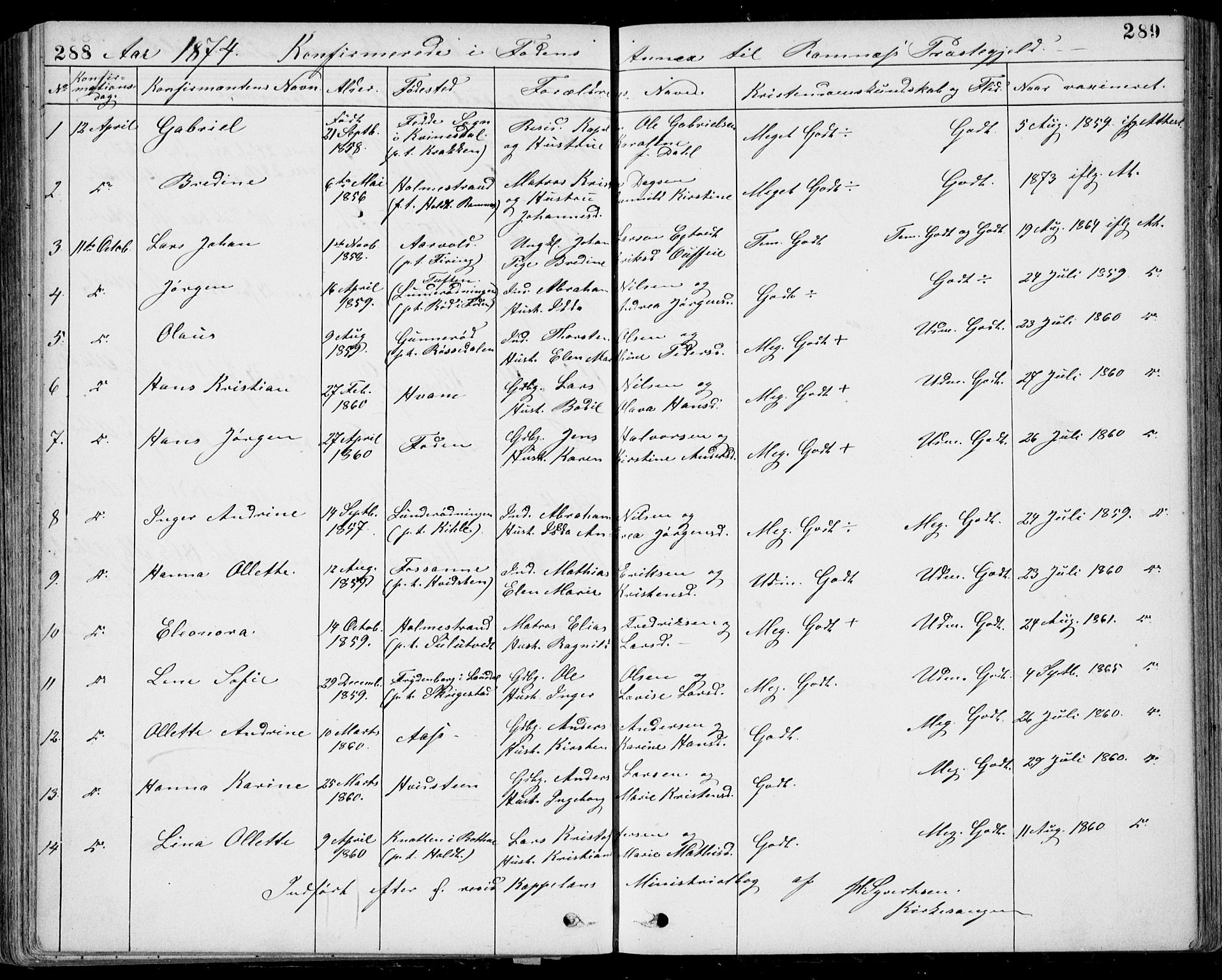 Ramnes kirkebøker, AV/SAKO-A-314/G/Gb/L0001: Parish register (copy) no. II 1, 1869-1904, p. 288-289