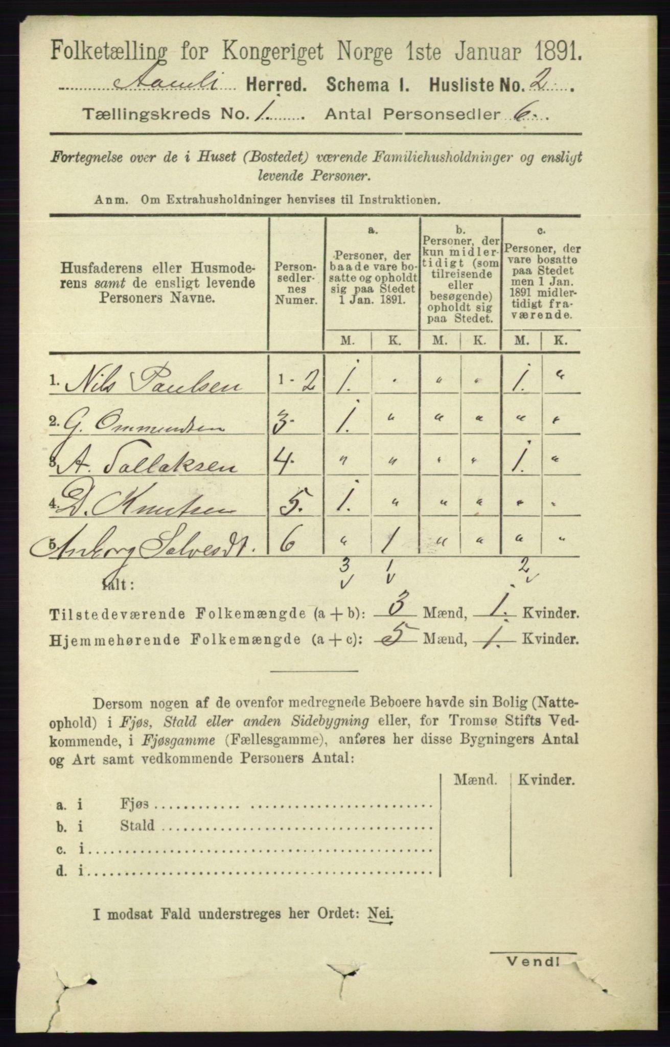 RA, 1891 census for 0929 Åmli, 1891, p. 46