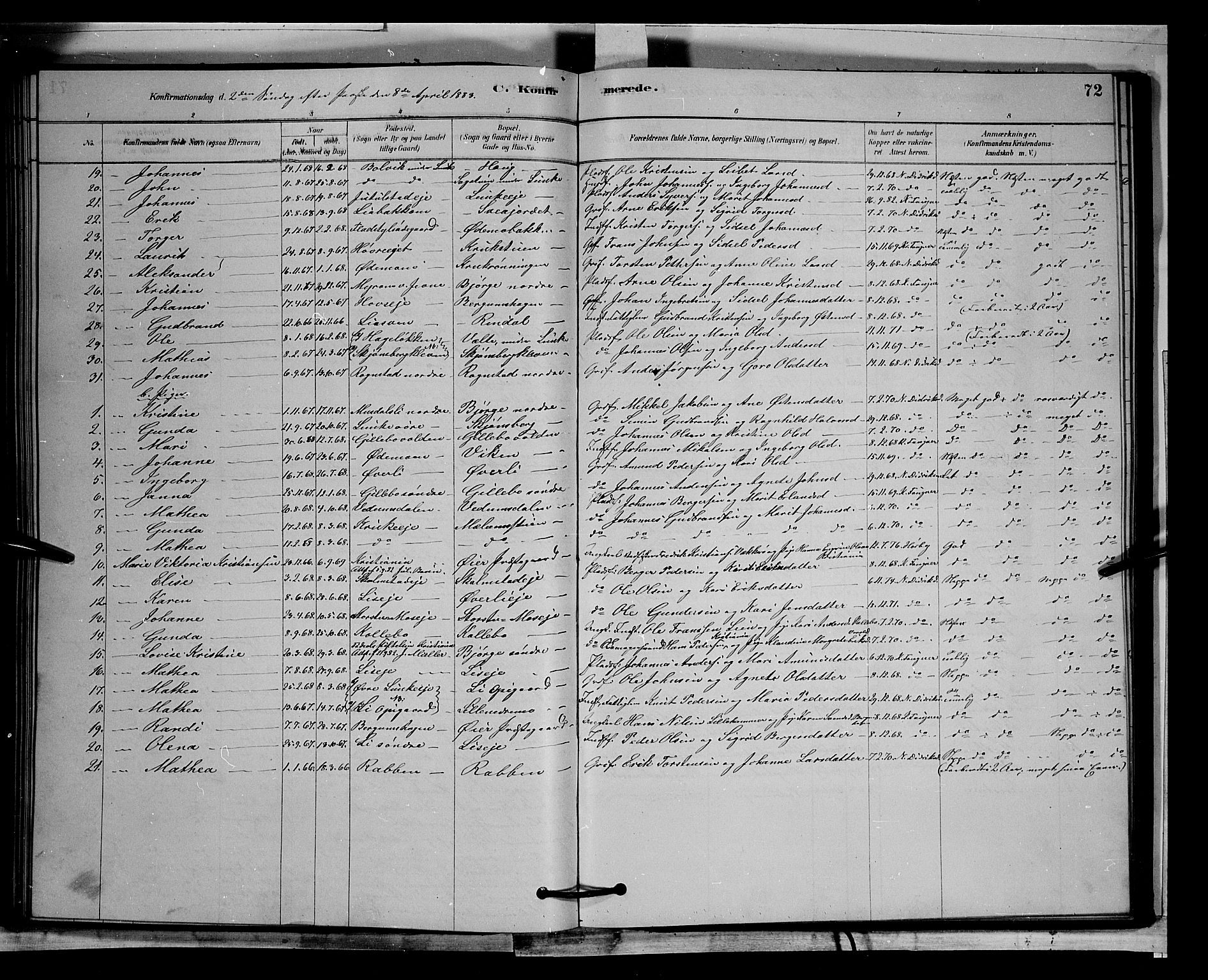 Øyer prestekontor, AV/SAH-PREST-084/H/Ha/Hab/L0002: Parish register (copy) no. 2, 1878-1896, p. 72