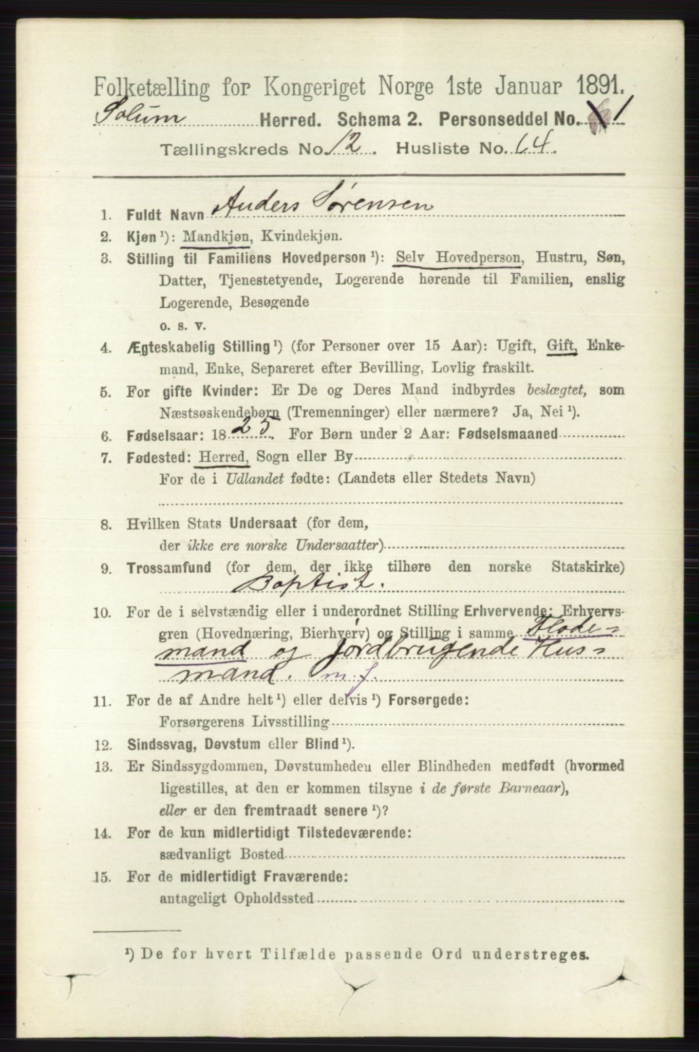 RA, 1891 census for 0818 Solum, 1891, p. 5980