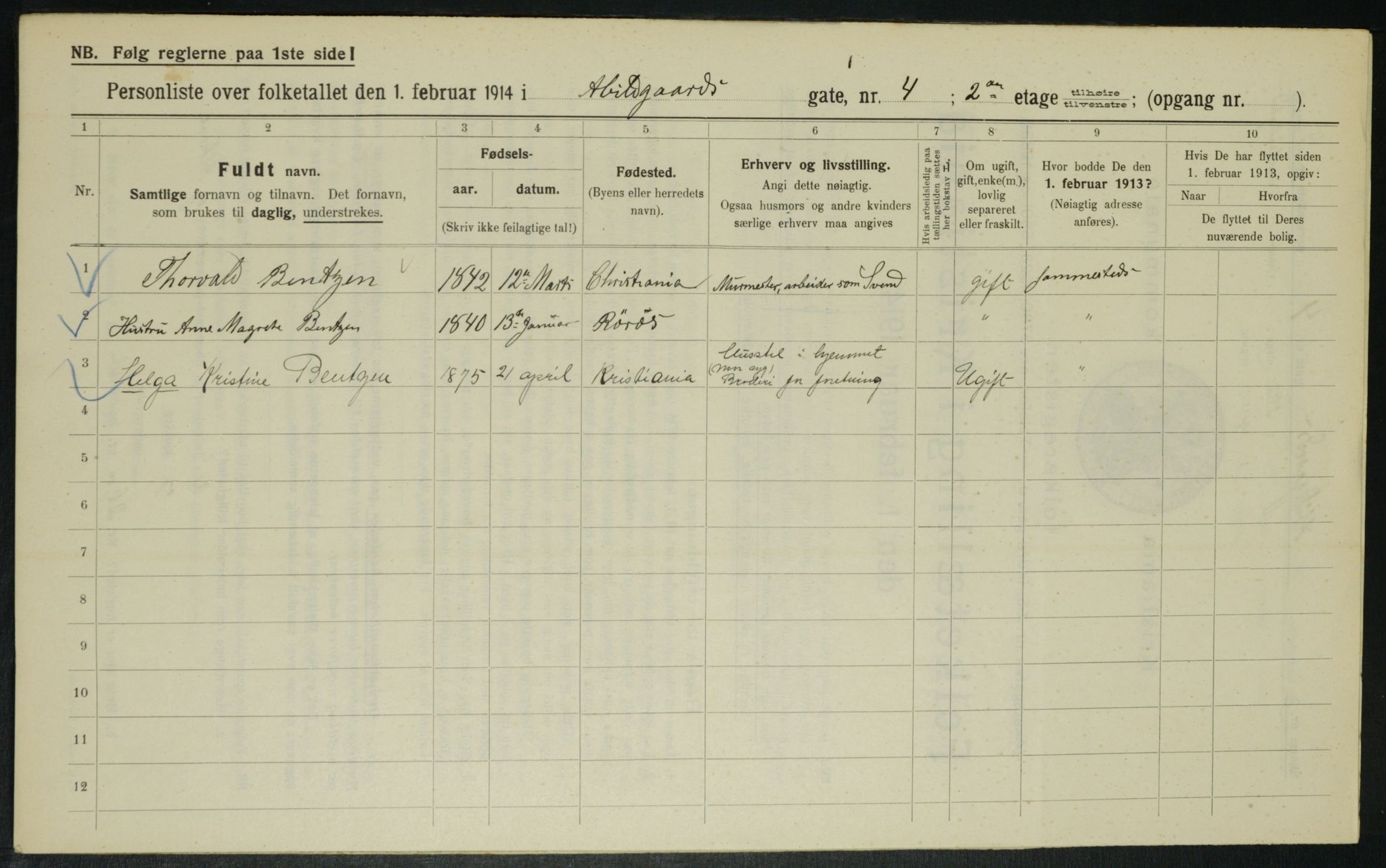 OBA, Municipal Census 1914 for Kristiania, 1914, p. 19