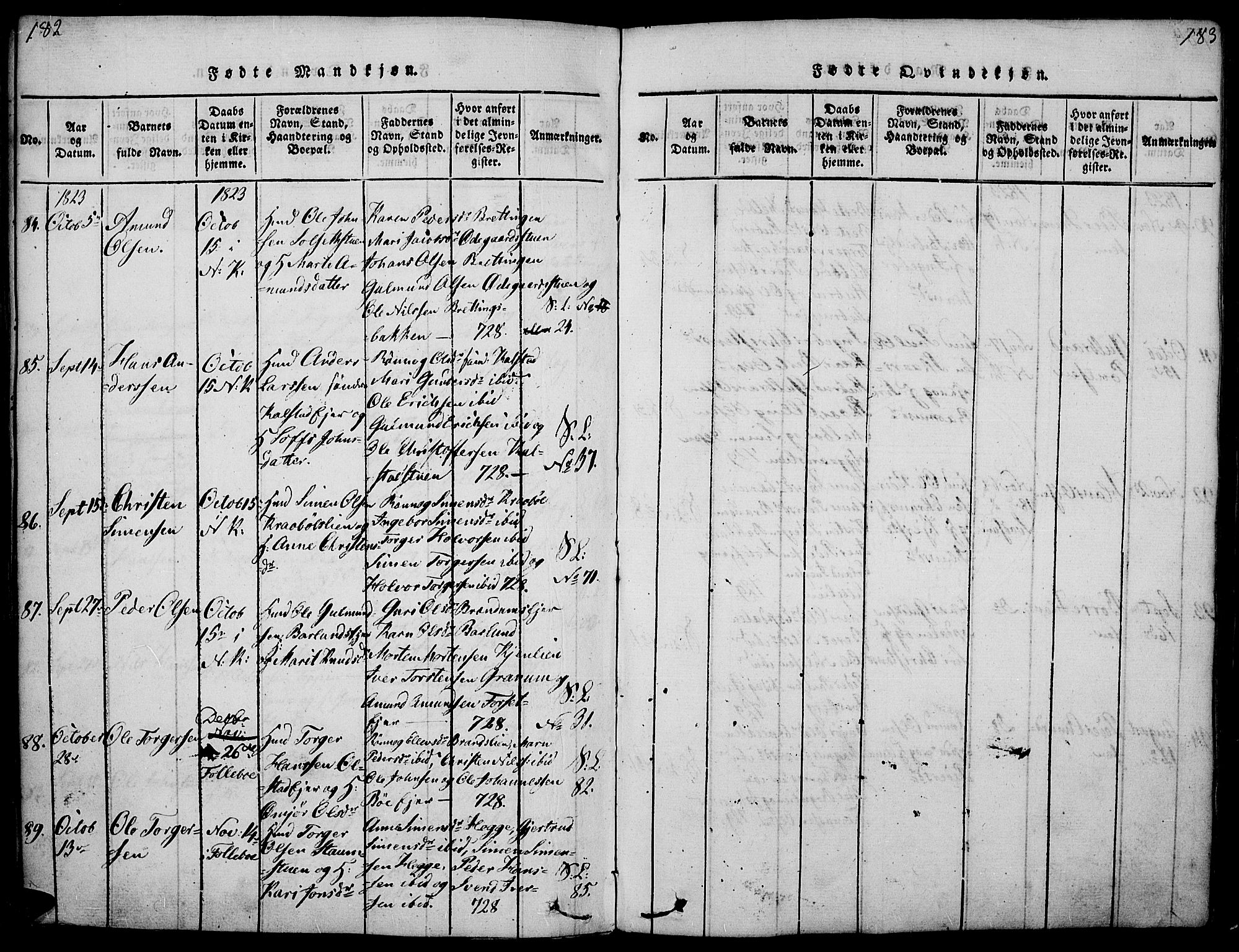 Gausdal prestekontor, AV/SAH-PREST-090/H/Ha/Haa/L0005: Parish register (official) no. 5, 1817-1829, p. 182-183