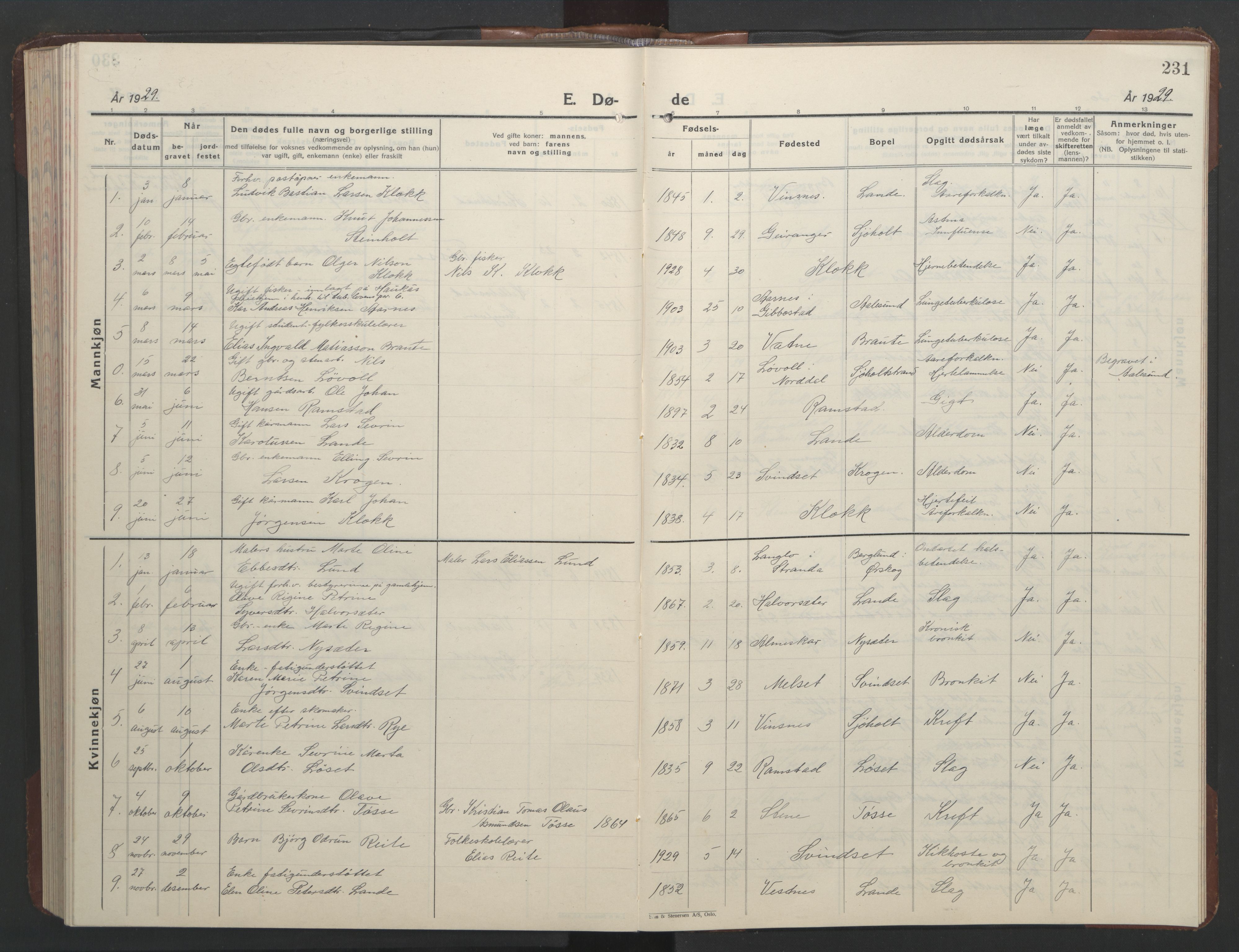 Ministerialprotokoller, klokkerbøker og fødselsregistre - Møre og Romsdal, SAT/A-1454/522/L0329: Parish register (copy) no. 522C08, 1926-1951, p. 231