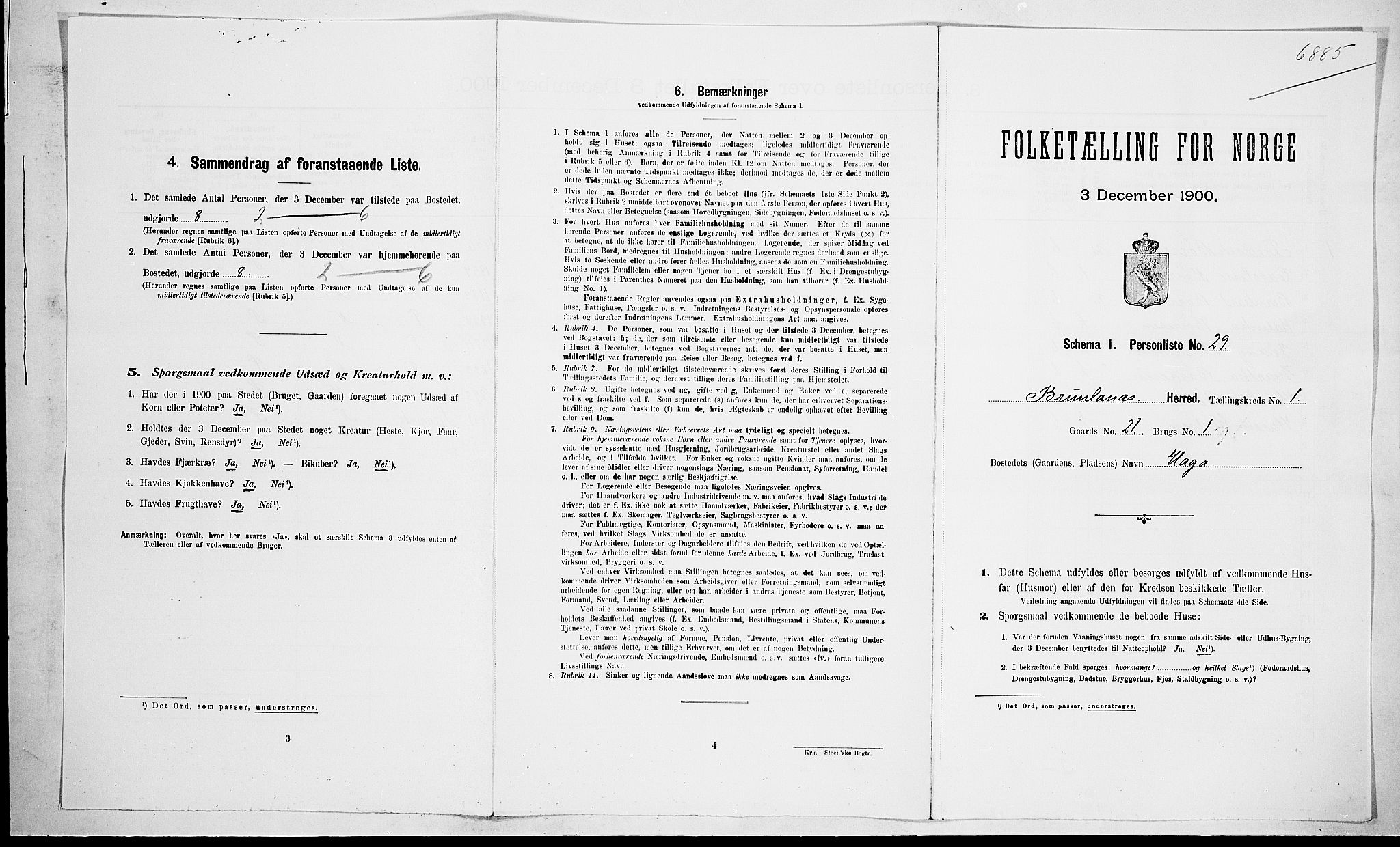 RA, 1900 census for Brunlanes, 1900, p. 168