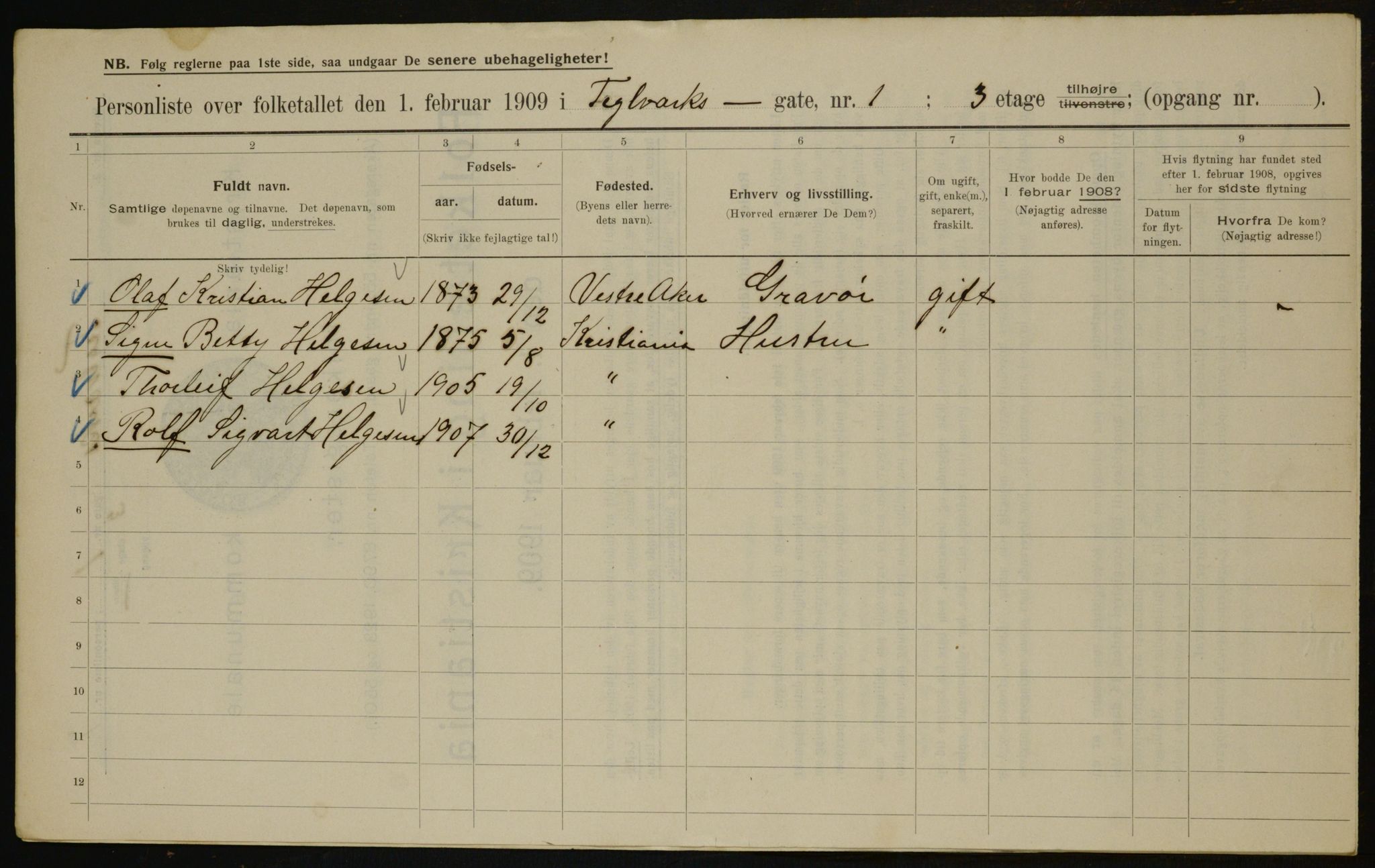 OBA, Municipal Census 1909 for Kristiania, 1909, p. 97265