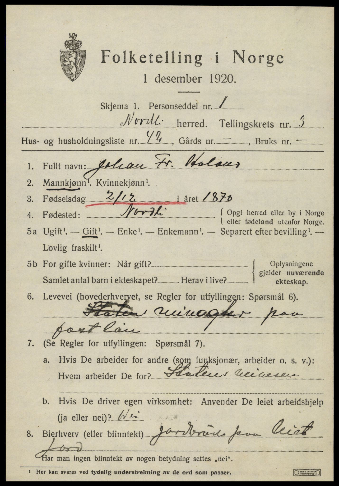 SAT, 1920 census for Nordli, 1920, p. 1809