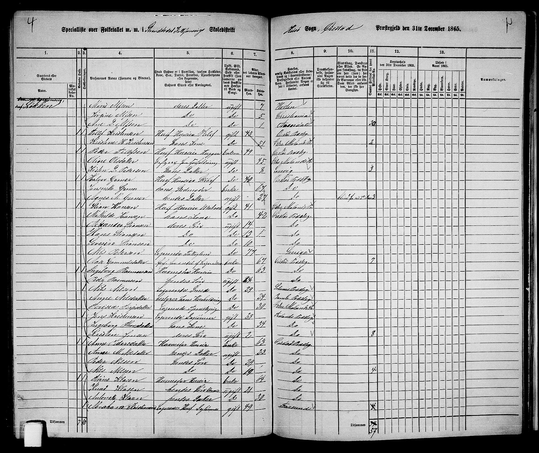 RA, 1865 census for Øyestad, 1865, p. 234