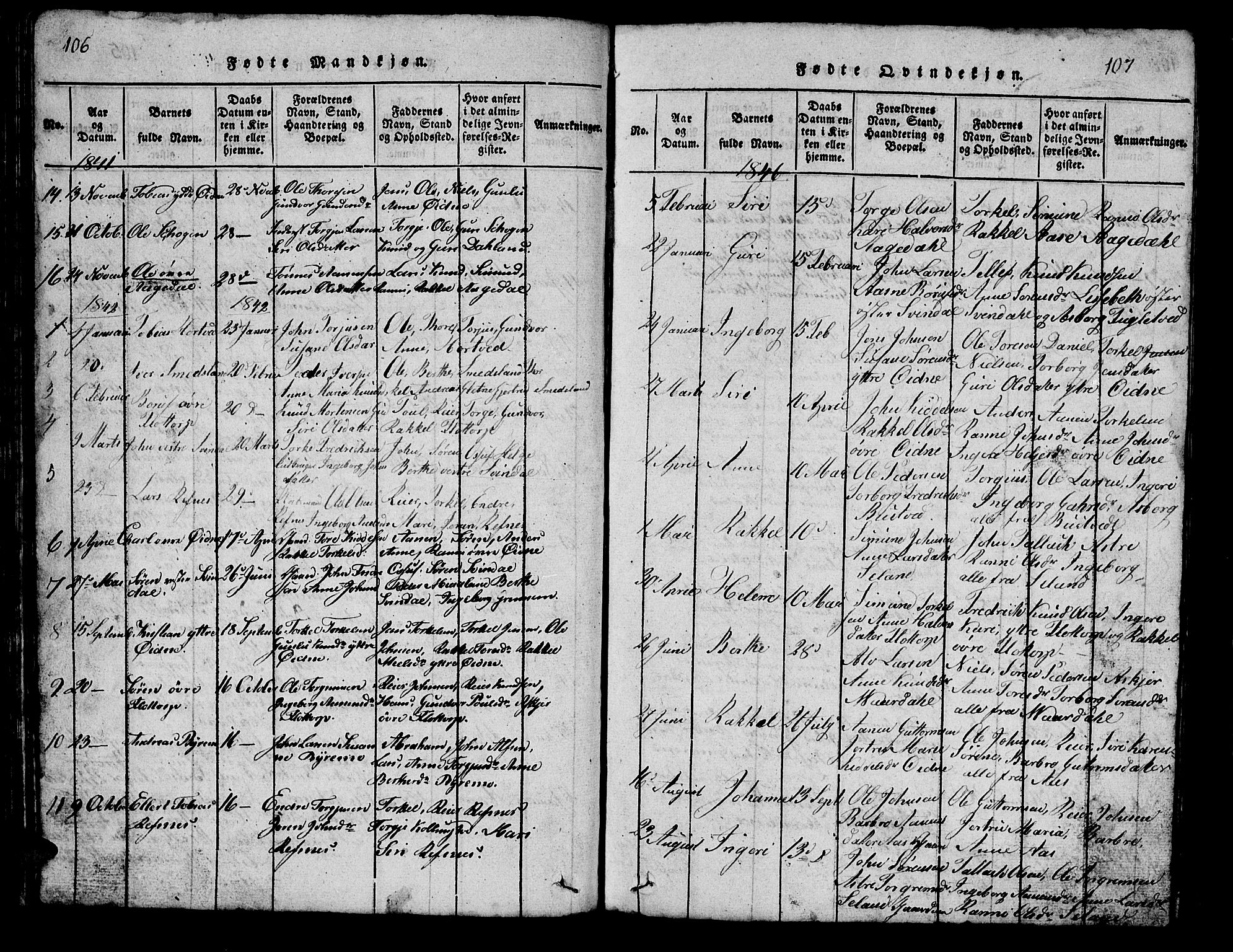 Bjelland sokneprestkontor, SAK/1111-0005/F/Fb/Fbc/L0001: Parish register (copy) no. B 1, 1815-1870, p. 106-107