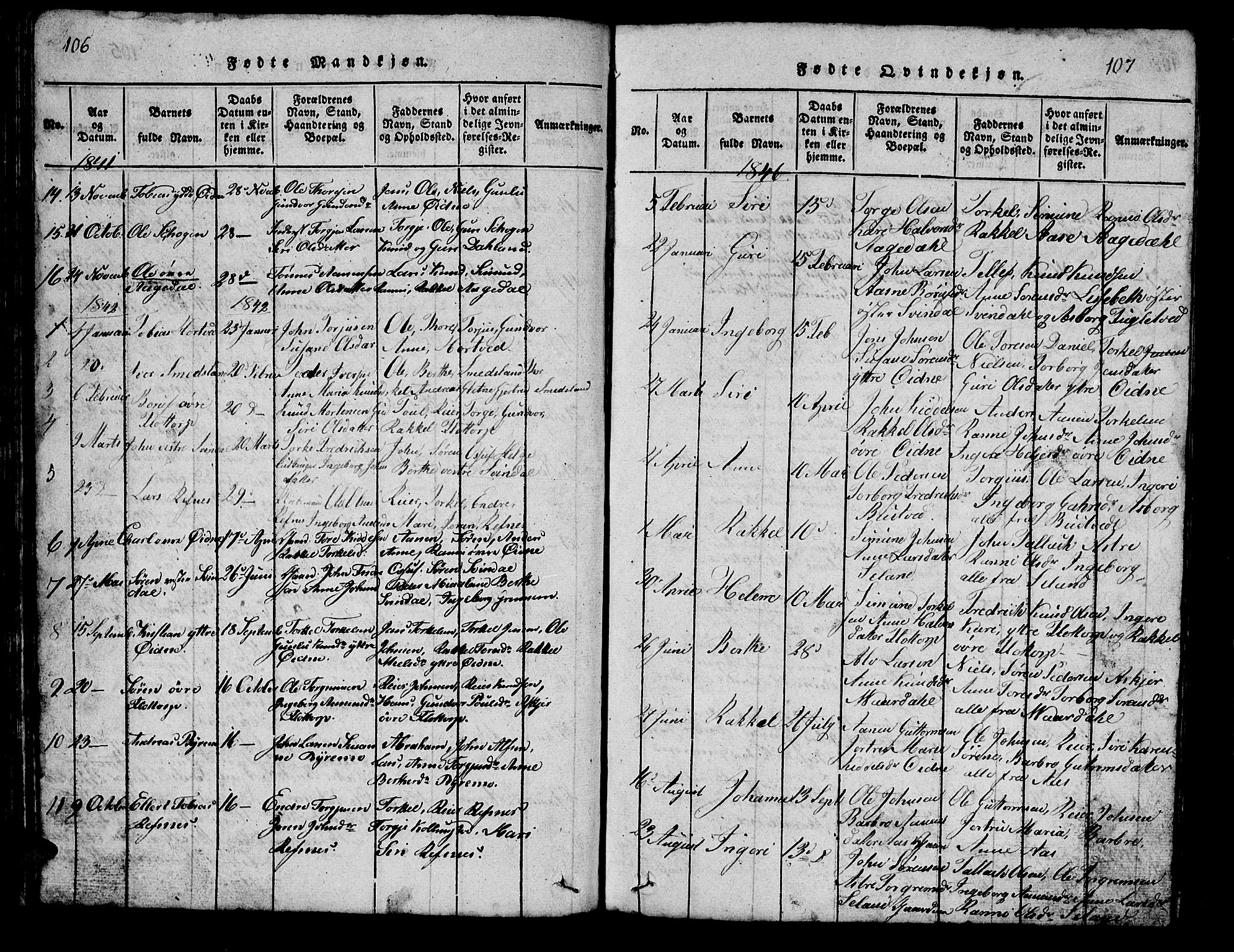 Bjelland sokneprestkontor, AV/SAK-1111-0005/F/Fb/Fbc/L0001: Parish register (copy) no. B 1, 1815-1870, p. 106-107